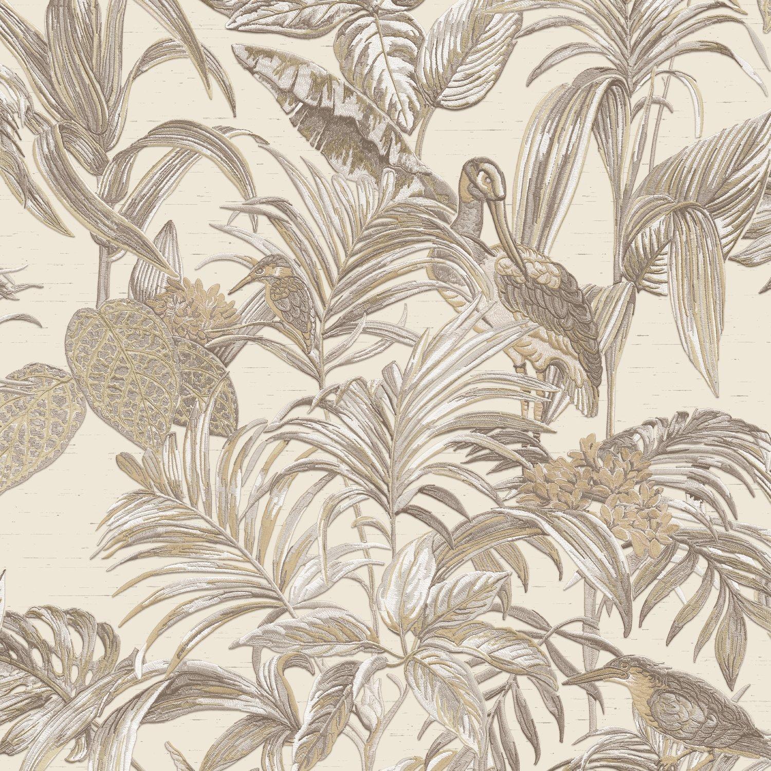 Neutral - Design ID - DID Bird of Paradise Beige & Gold Wallpaper - 1