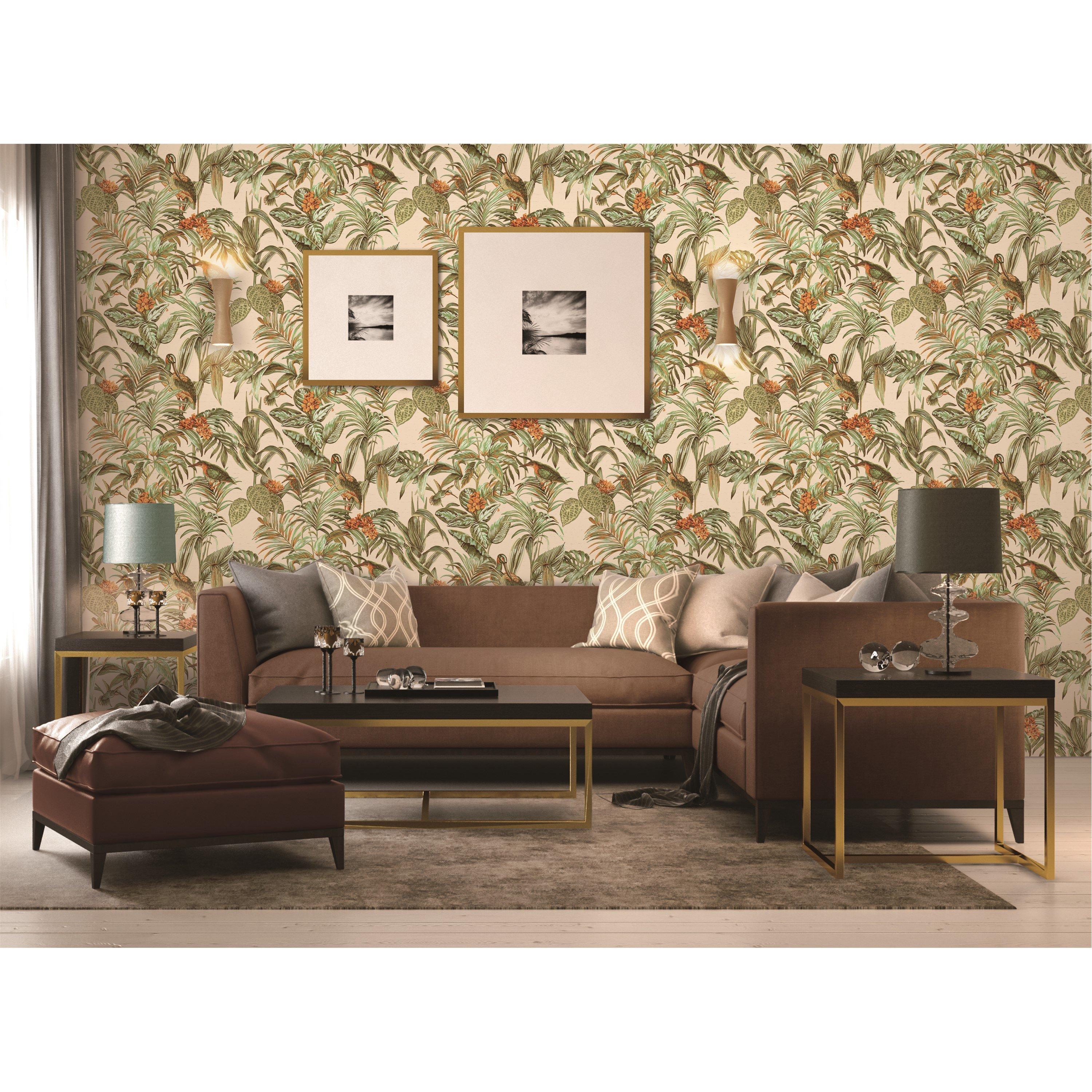 Green - Design ID - DID Bird of Paradise Green Orange & Gold Wallpape - 2