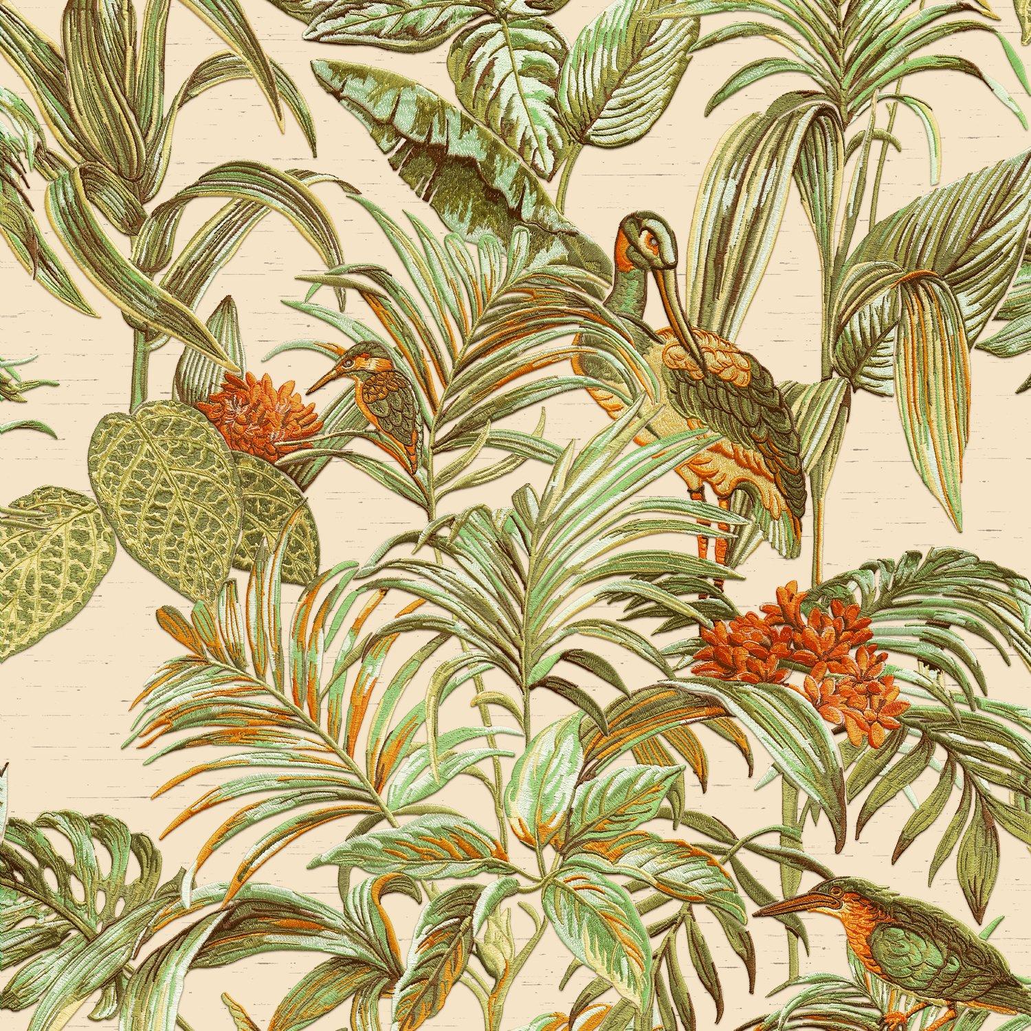 Green - Design ID - DID Bird of Paradise Green Orange & Gold Wallpape - 4