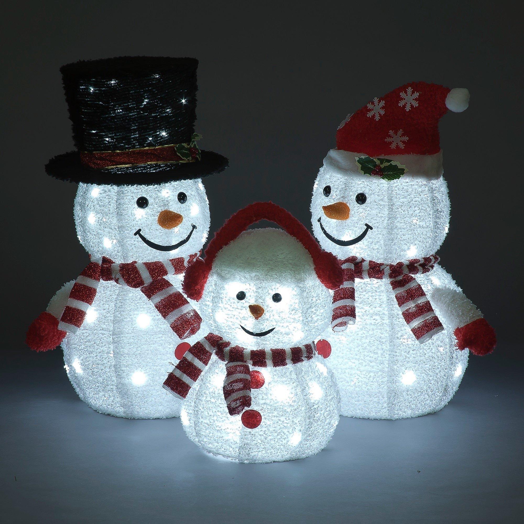 White - Snowtime - Set of Three LED Lit Outdoor Snowmen