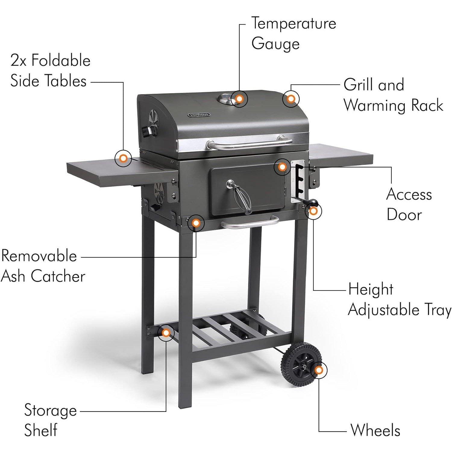 Black - VonHaus - VonHaus - Compact Charcoal BBQ - 5