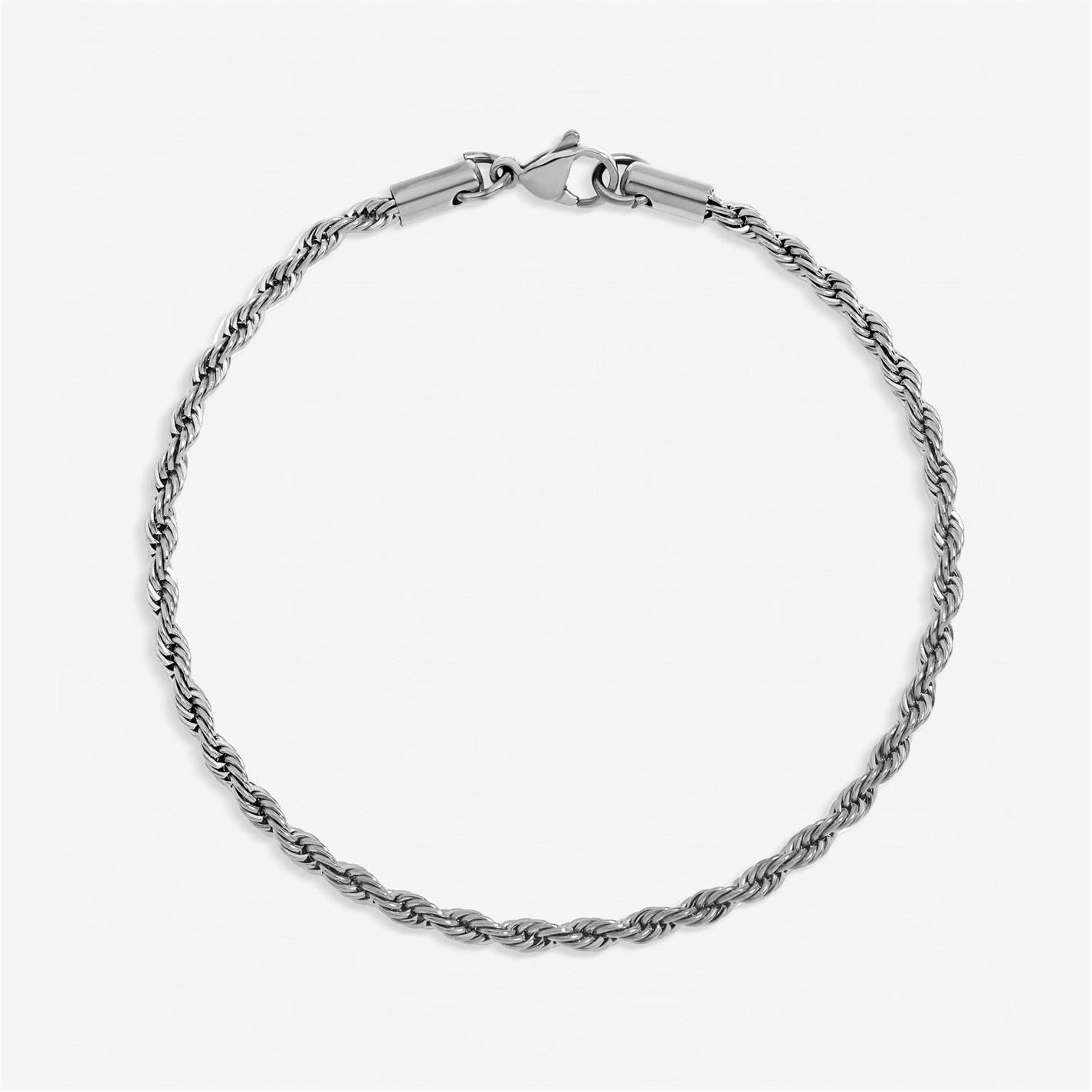 Inicio Men's Waterproof Twist Rope Bracelet - Gift Pouch - Silver