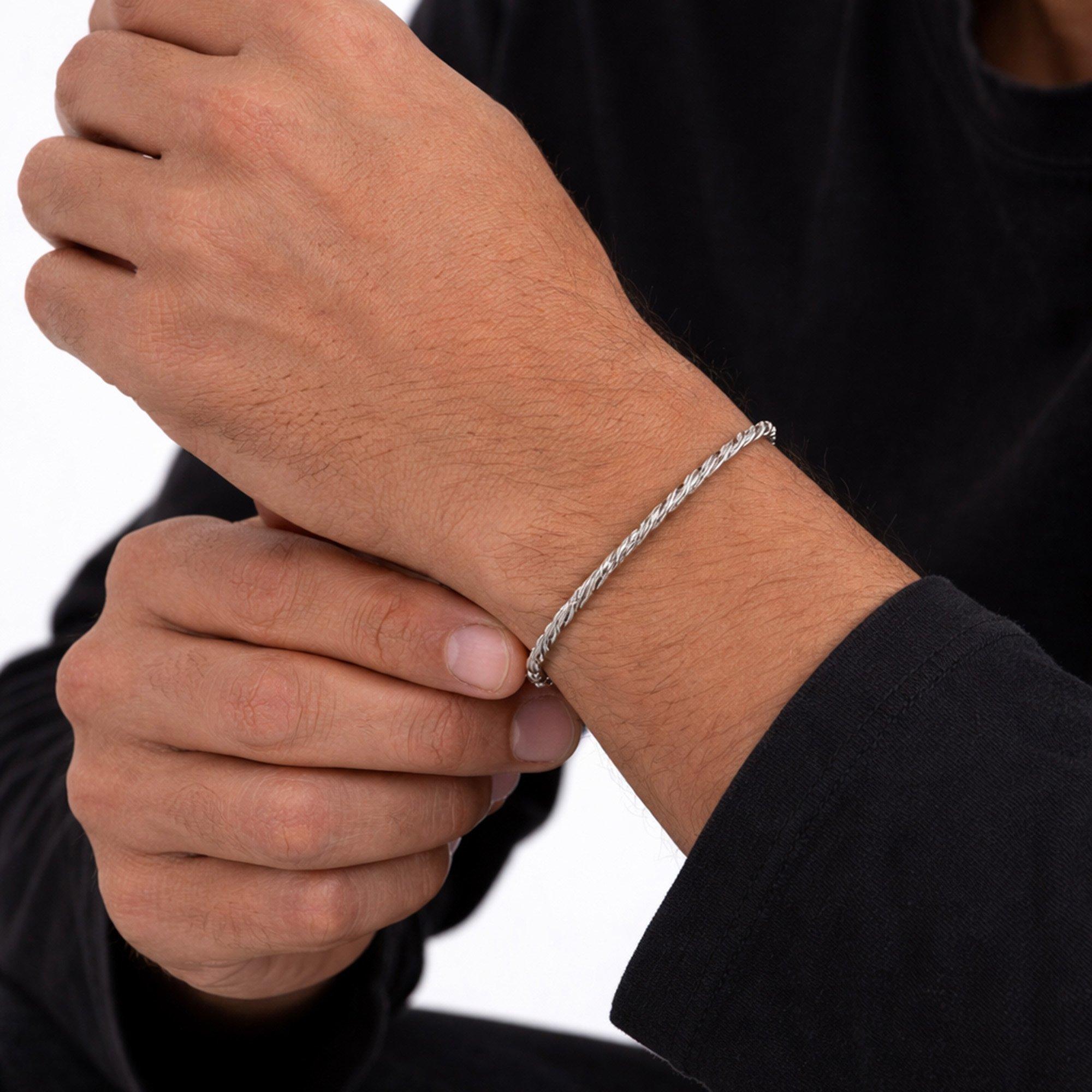 Silver - Inicio - Mens Waterproof Twist Rope Bracelet - Gift Pouch - 2