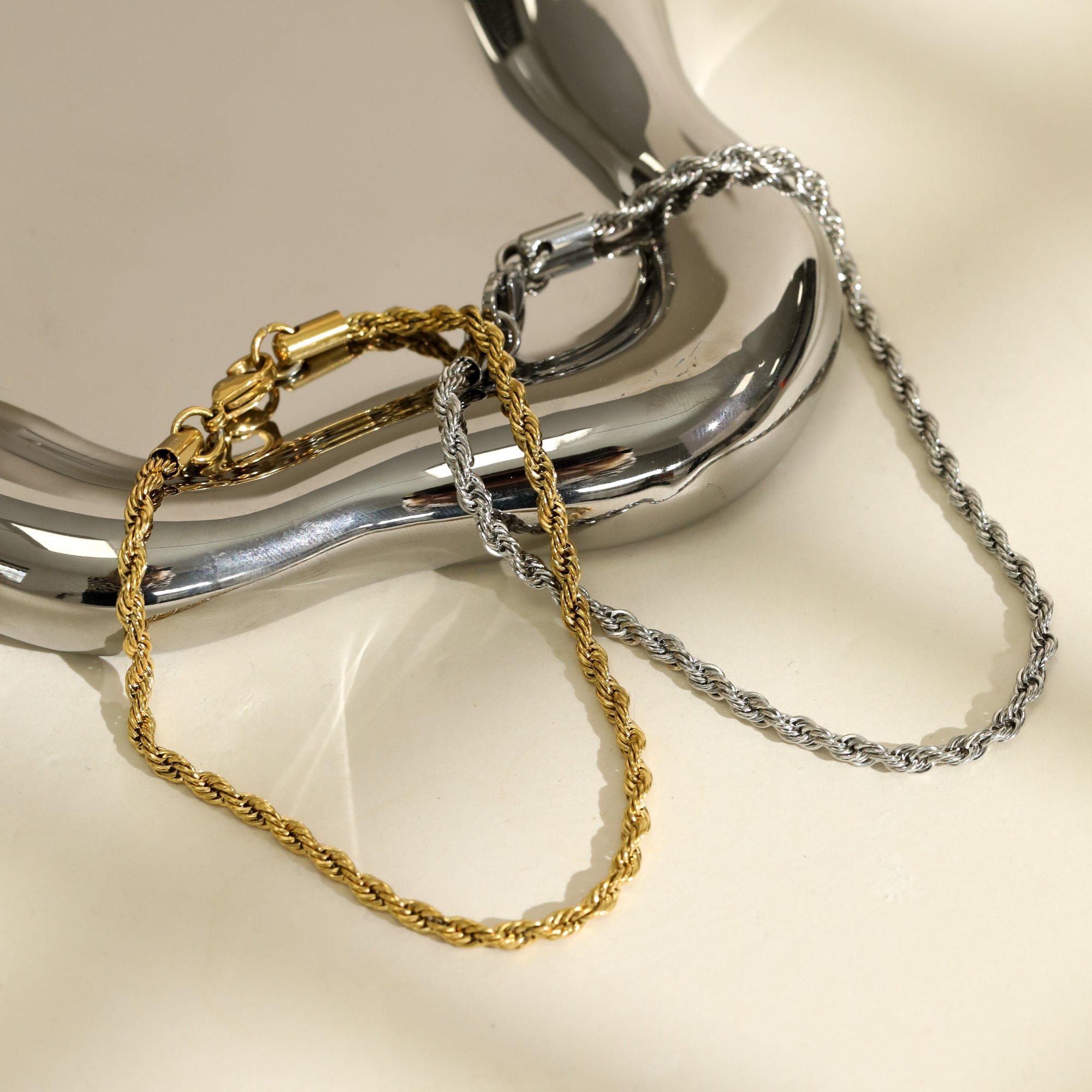 Silver - Inicio - Mens Waterproof Twist Rope Bracelet - Gift Pouch - 3