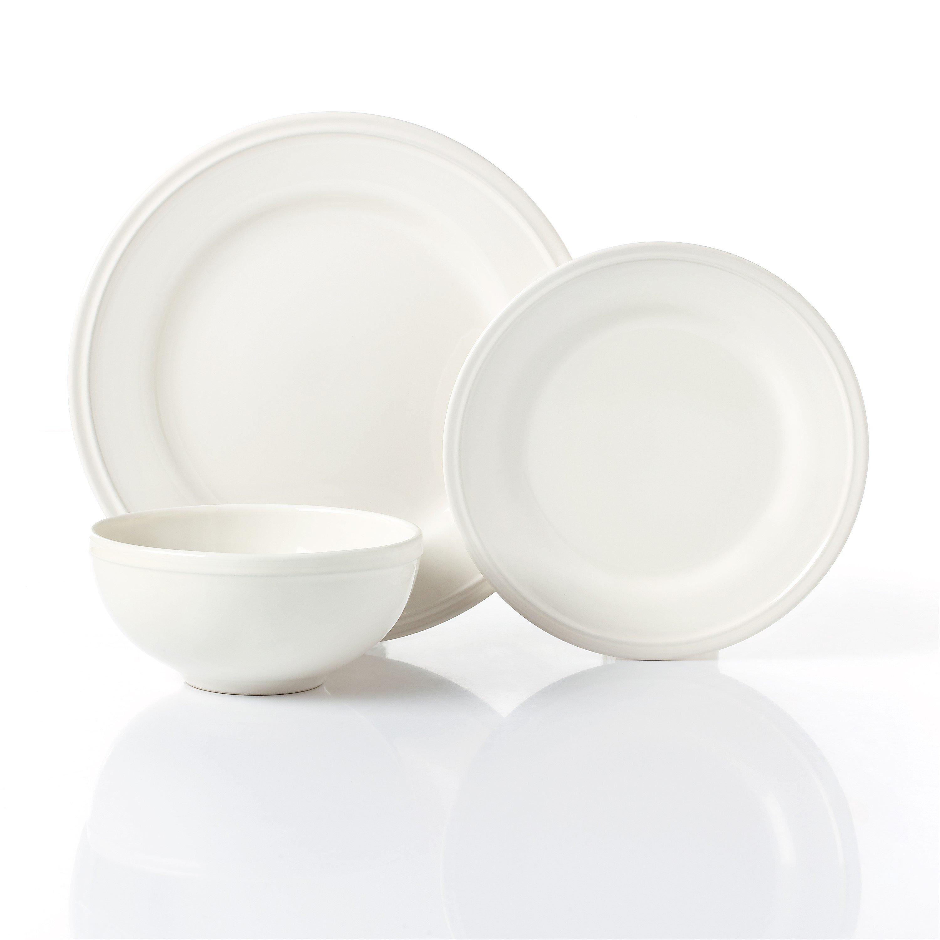 Waterside  12Pc Embossed Rim Dinner Set Cream