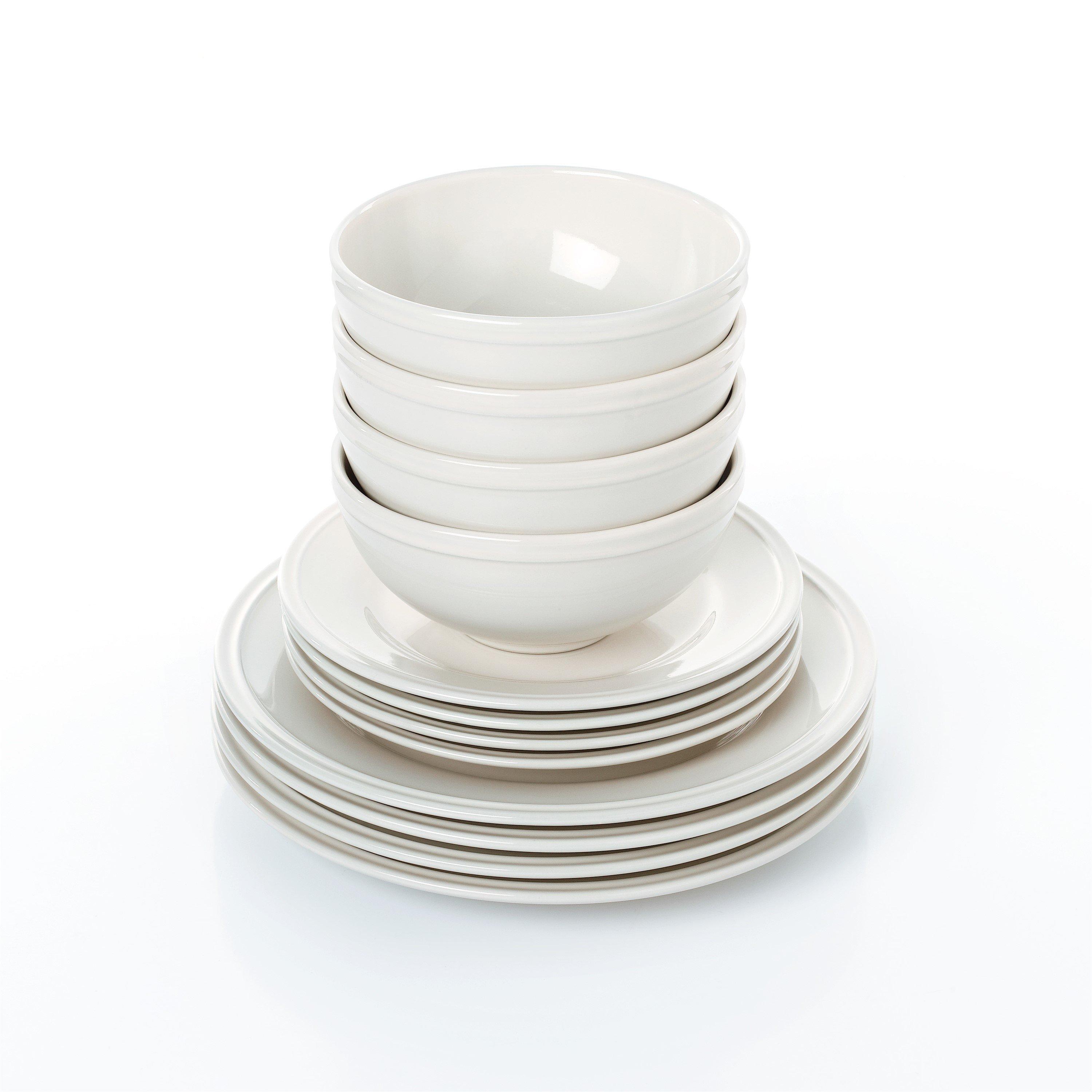 Cream - Waterside - 12pc Embossed Rim Dinner Set Cream - 2
