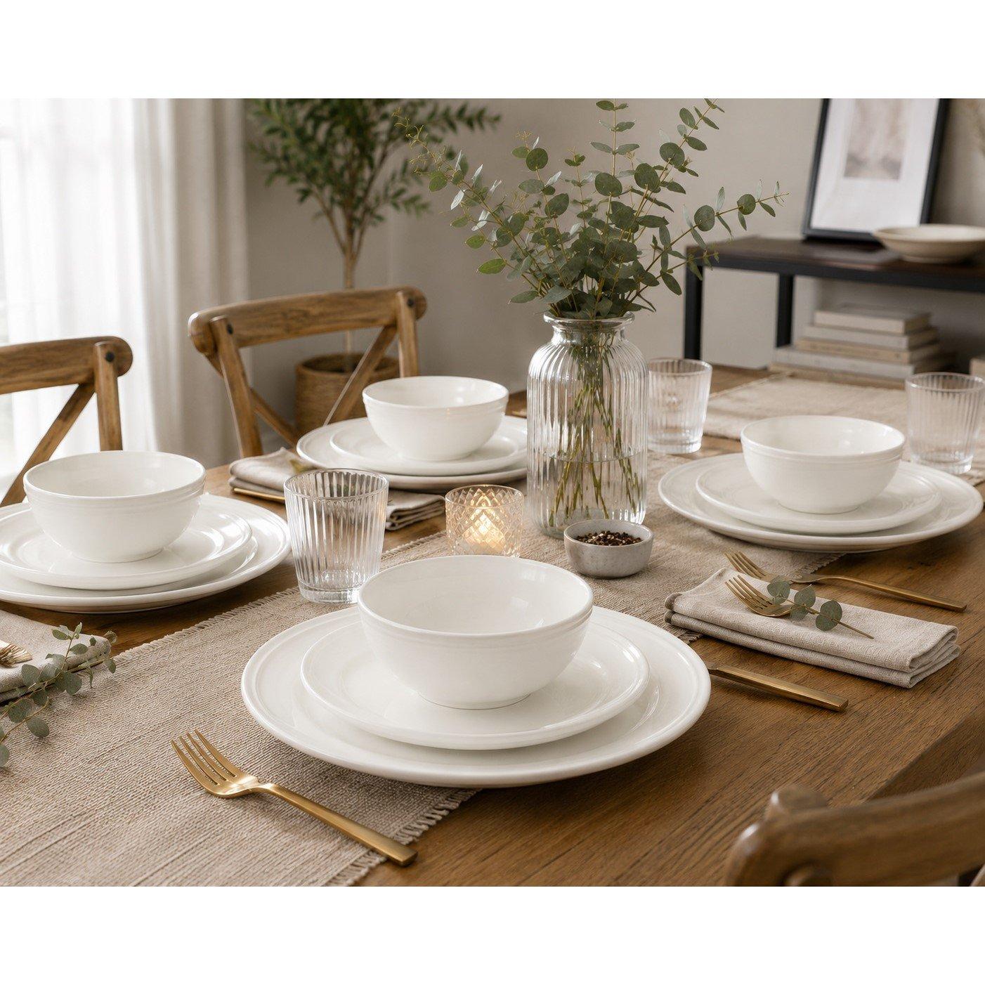Cream - Waterside - 12pc Embossed Rim Dinner Set Cream - 3
