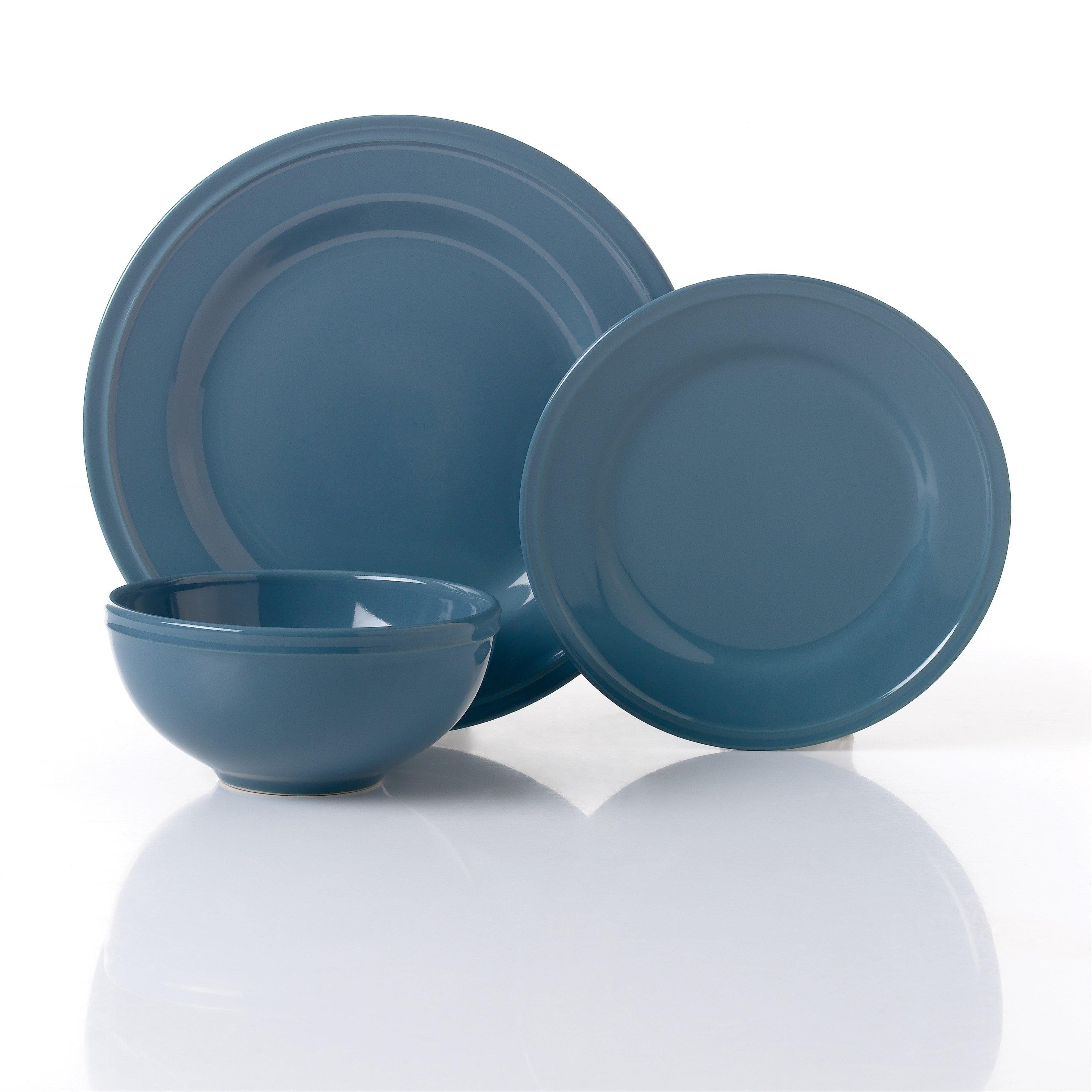 Teal - Waterside - 12pc Embossed Rim Dinner Set Teal - 1