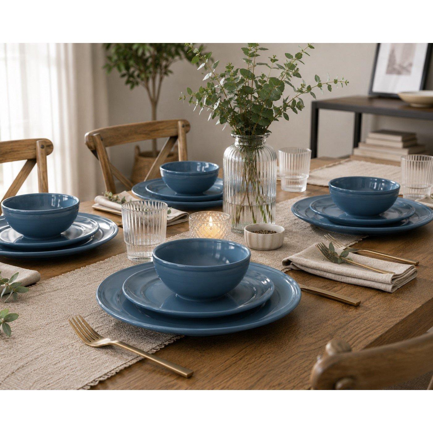 Teal - Waterside - 12pc Embossed Rim Dinner Set Teal - 3