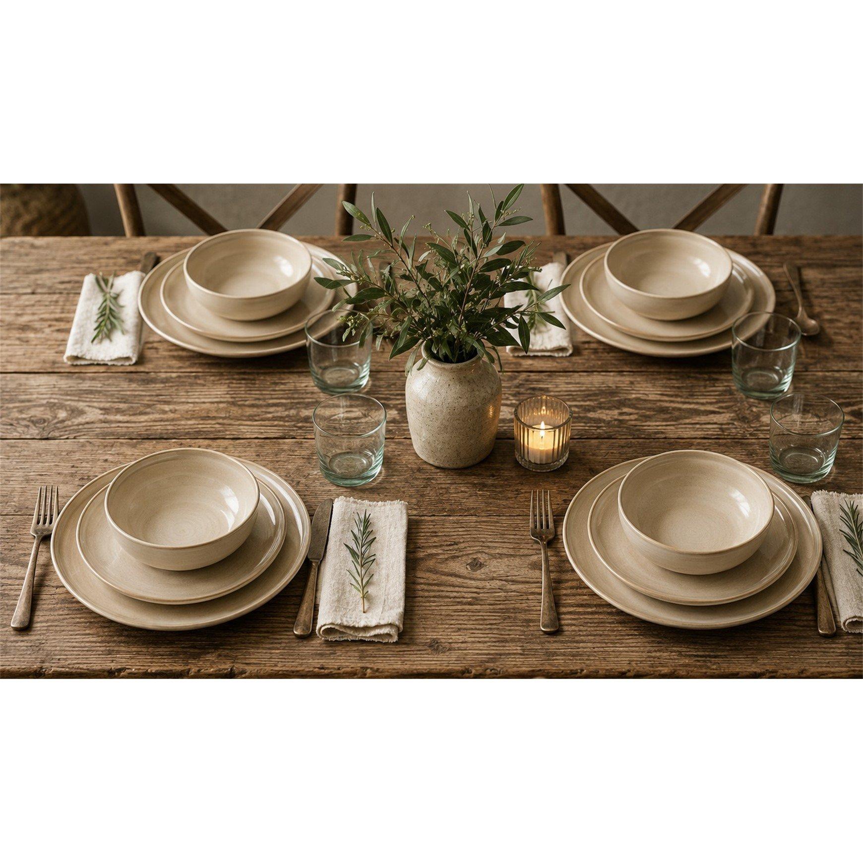 Cream - Waterside - 12pc Reactive Lipped Dinner Set - 3