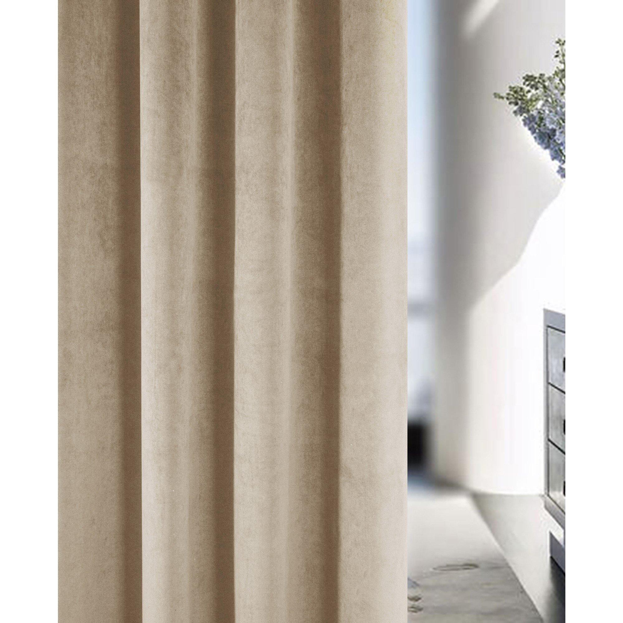 Cream - Enhanced Living - Oxford Velvet 100% Blackout Tape Top Door Curtain - 3