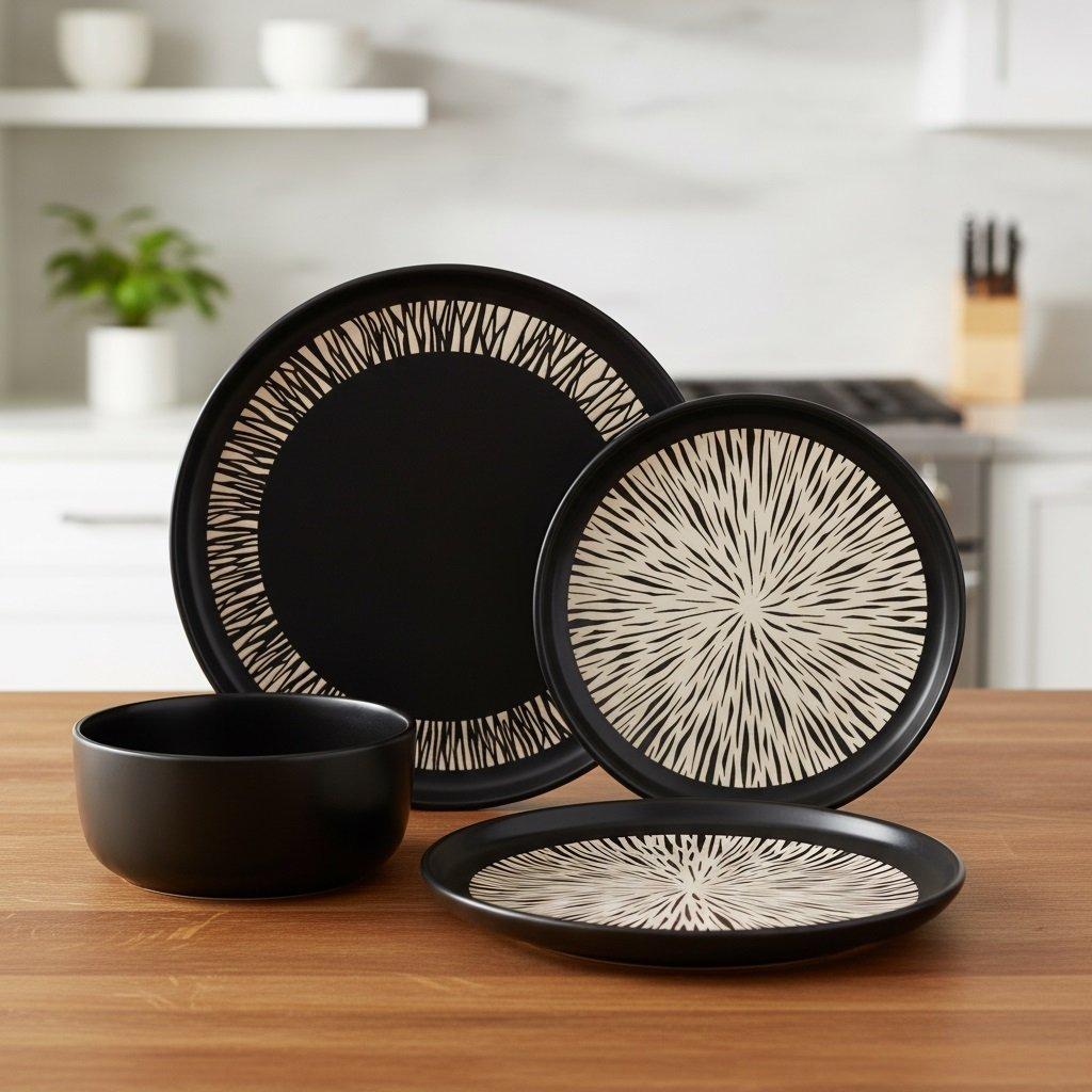 Black - Waterside - 12pc Aura Black Dinner Set - 2