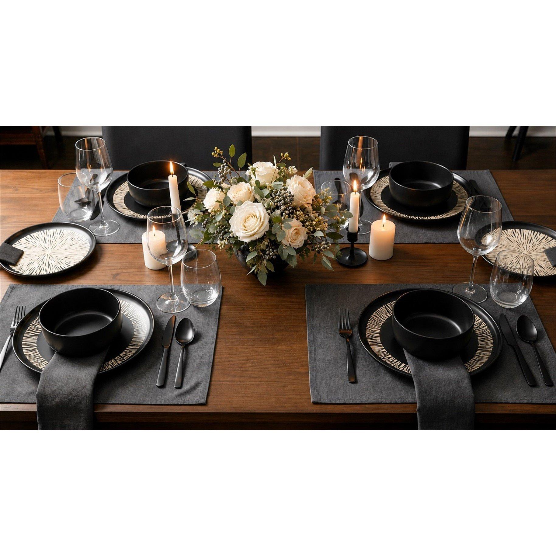 Black - Waterside - 12pc Aura Black Dinner Set - 3