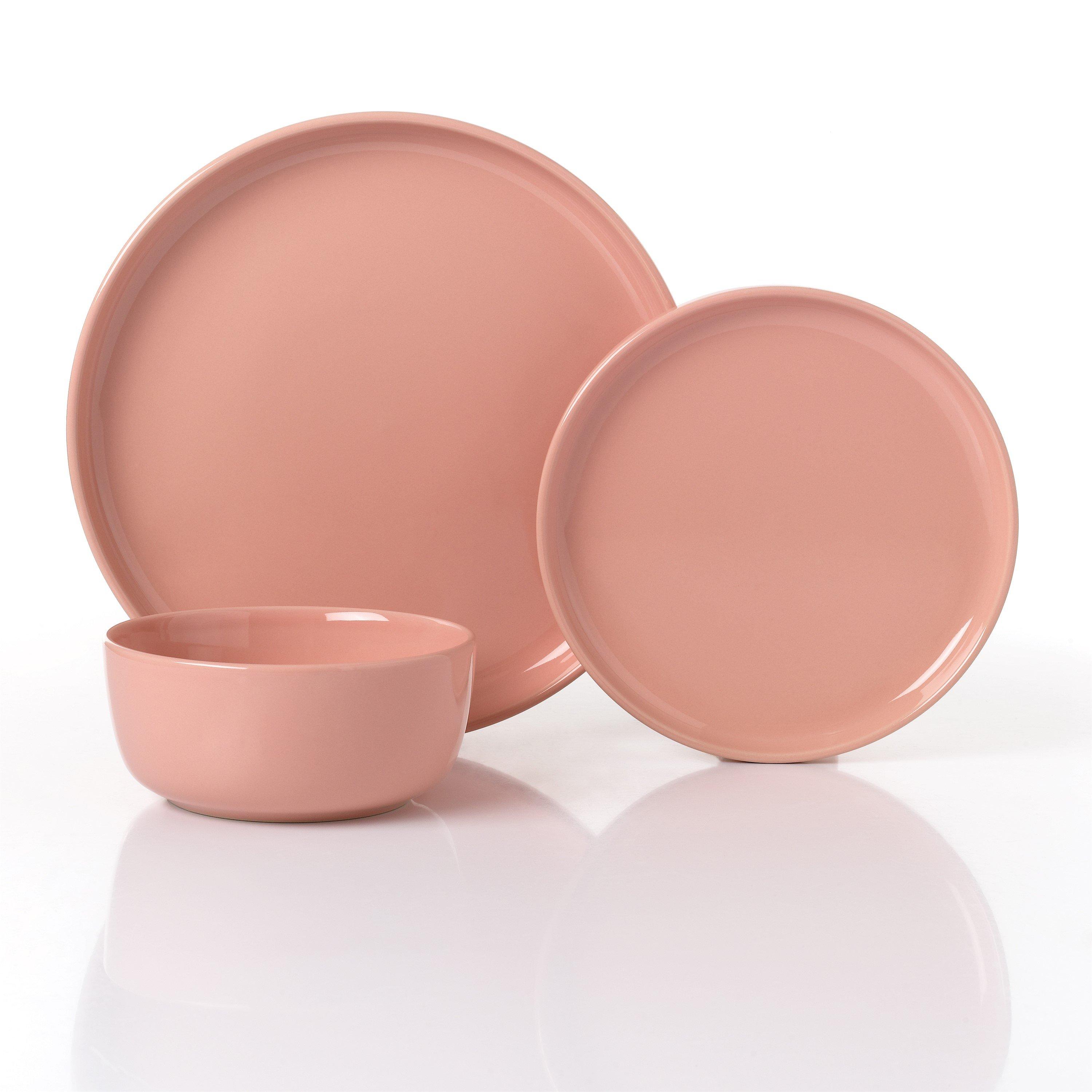 Pink - Waterside - 12pc Powder Pink Lipped Dinner Set - 1