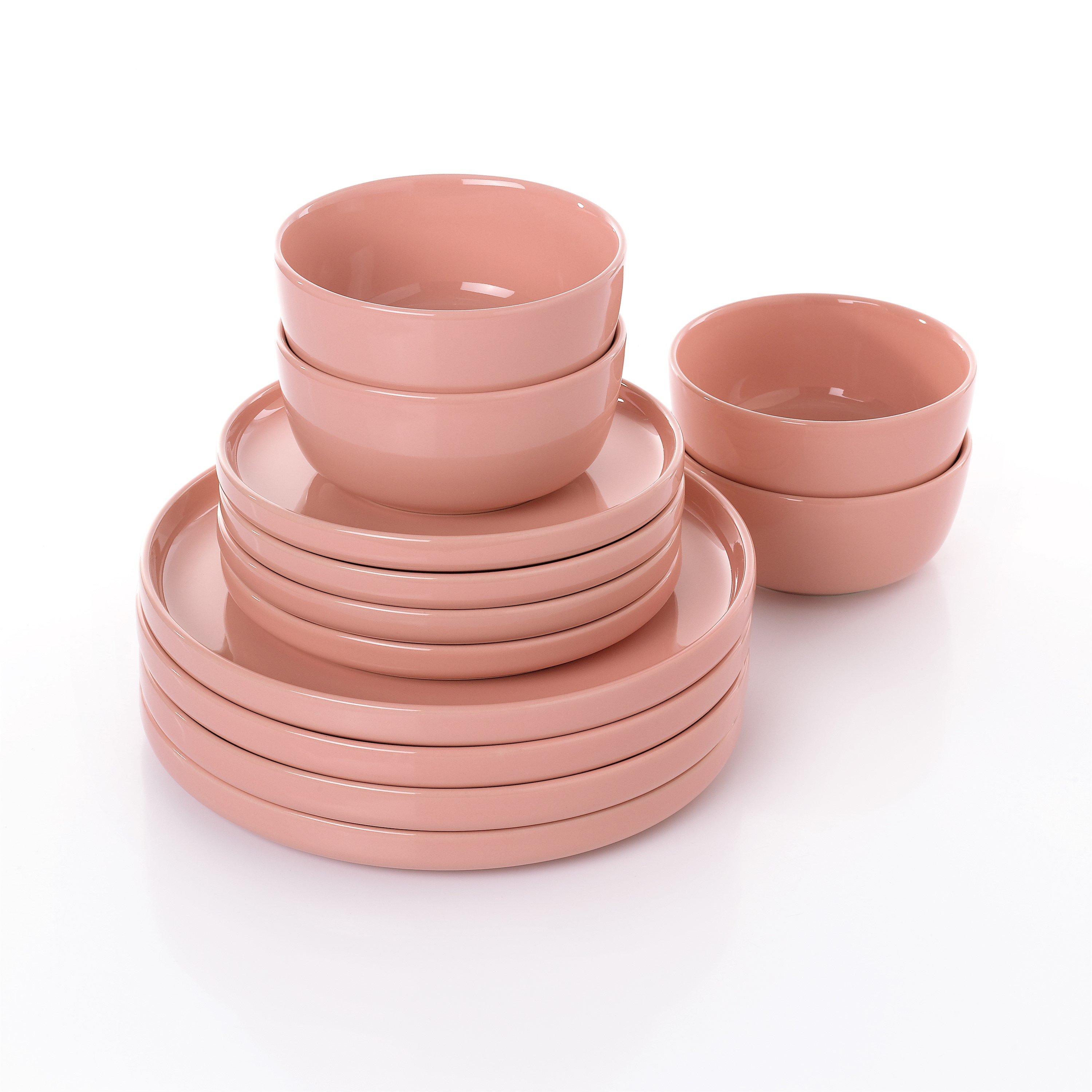 Pink - Waterside - 12pc Powder Pink Lipped Dinner Set - 2