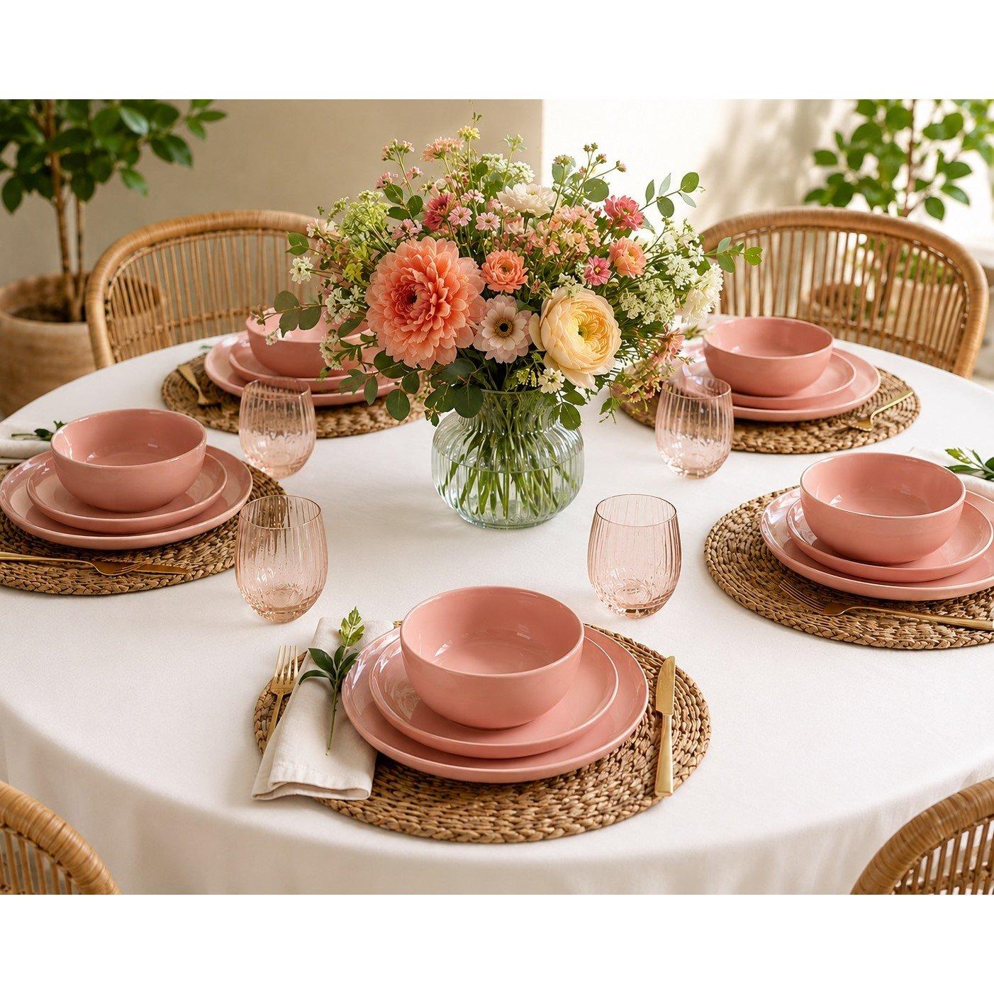 Pink - Waterside - 12pc Powder Pink Lipped Dinner Set - 3