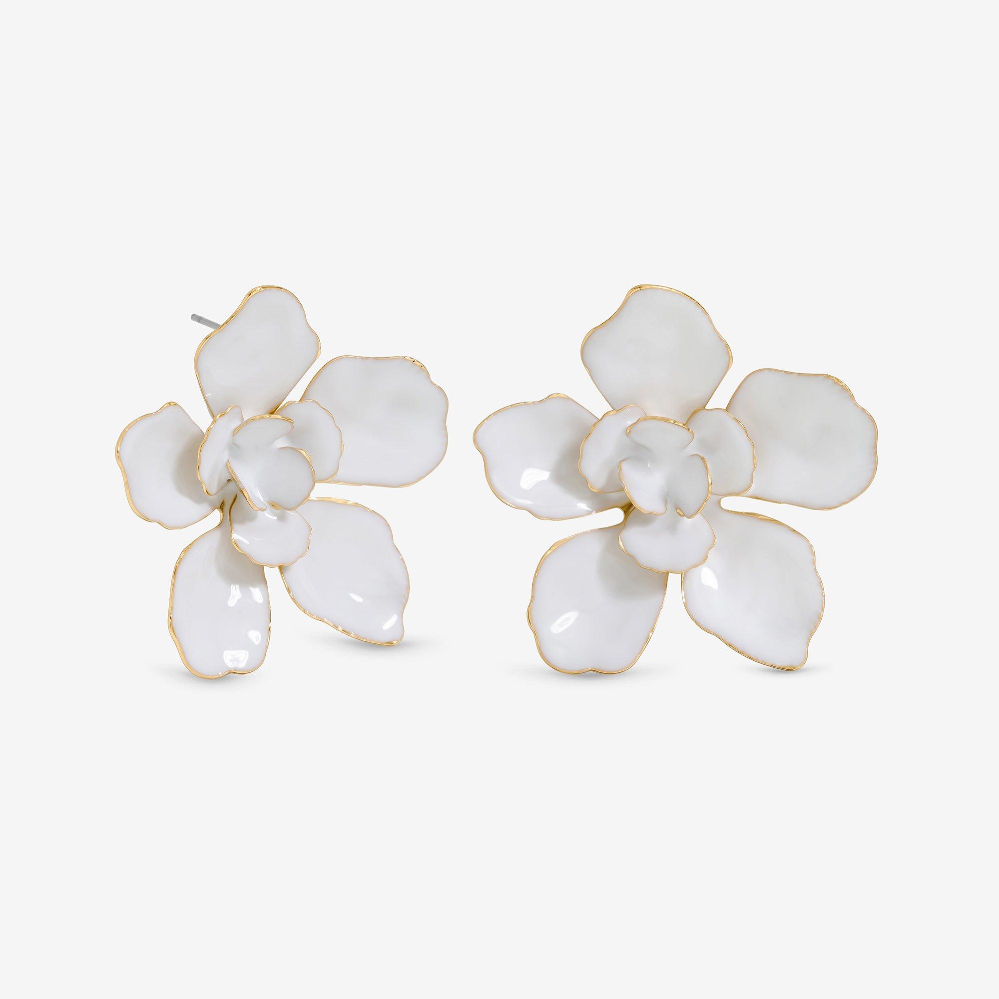 Gold - Mood - Gold White Floral Earrings