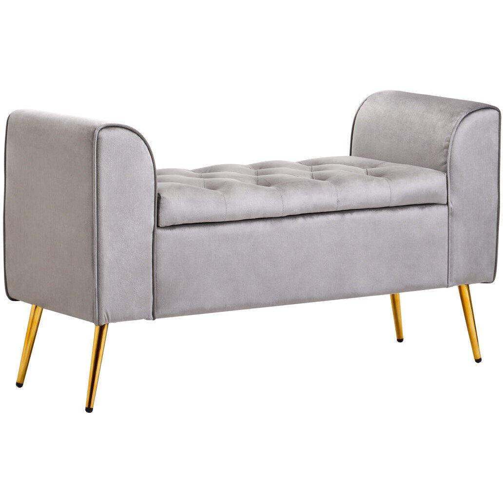 Grey - Interiors by Premier - Loretta Grey Velvet Ottoman Storage Bench - 1