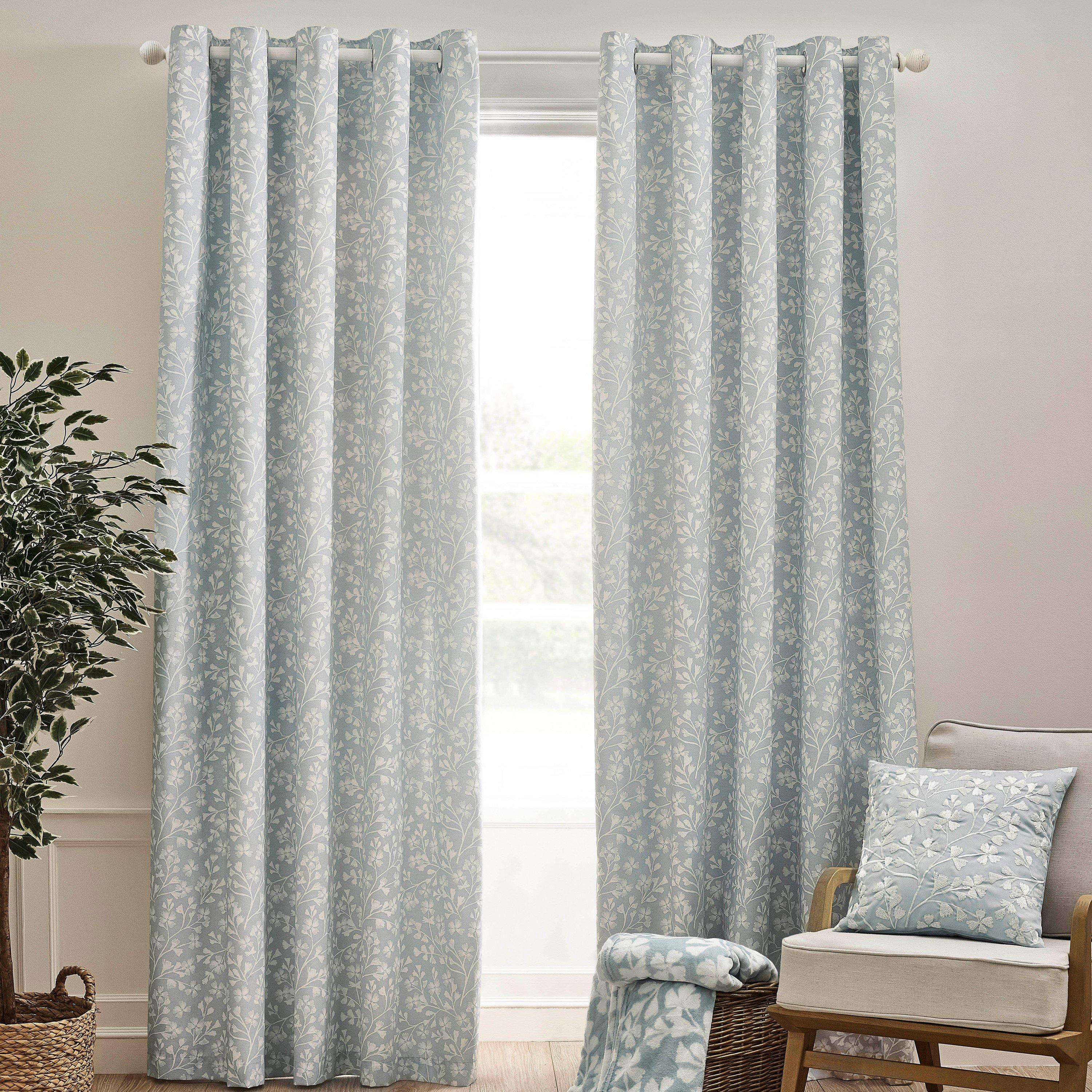 Duck Egg Blue - Catherine Lansfield - Brooke Floral Lined Eyelet Curtains - 2