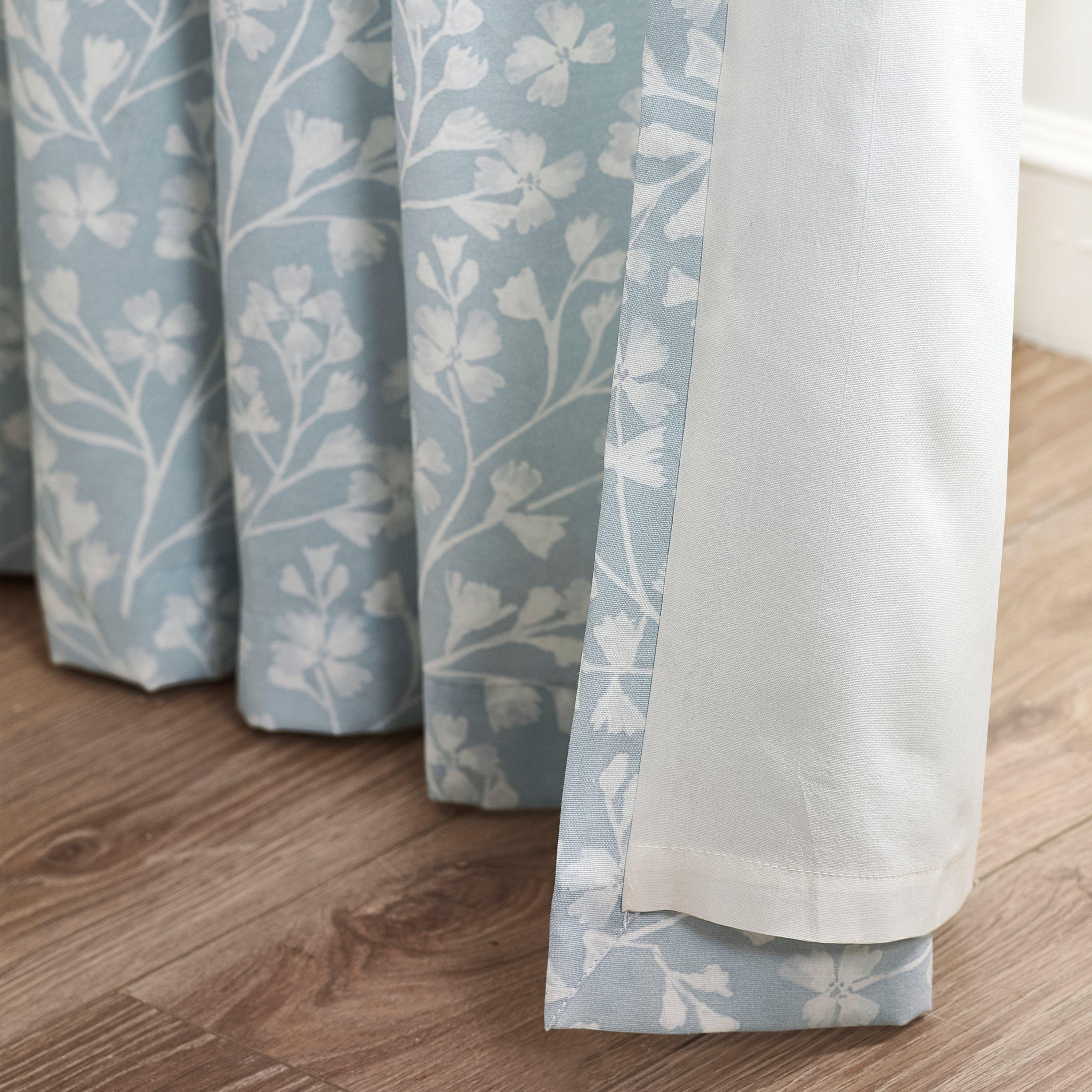 Duck Egg Blue - Catherine Lansfield - Brooke Floral Lined Eyelet Curtains - 4