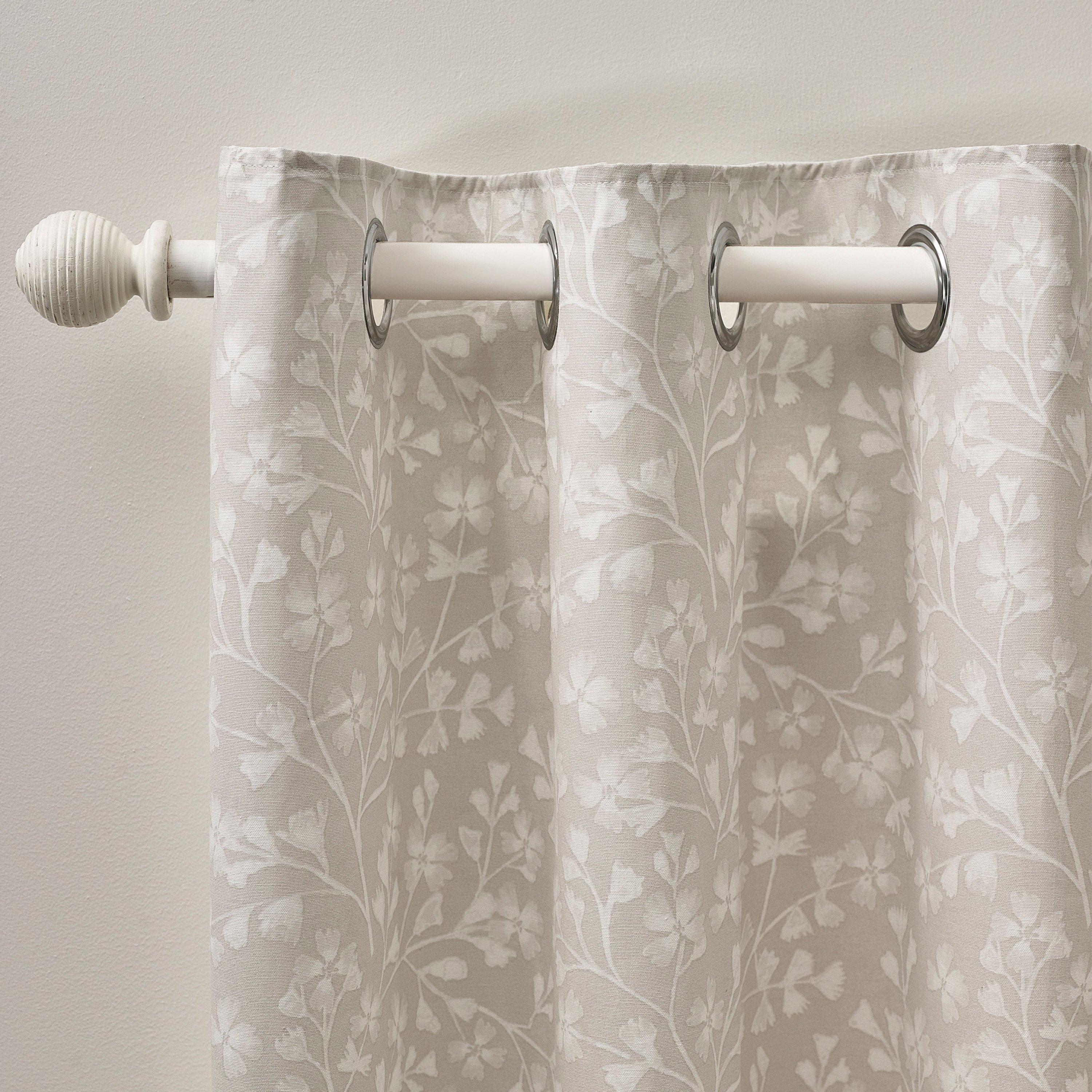 Natural - Catherine Lansfield - Brooke Floral Lined Eyelet Curtains - 1
