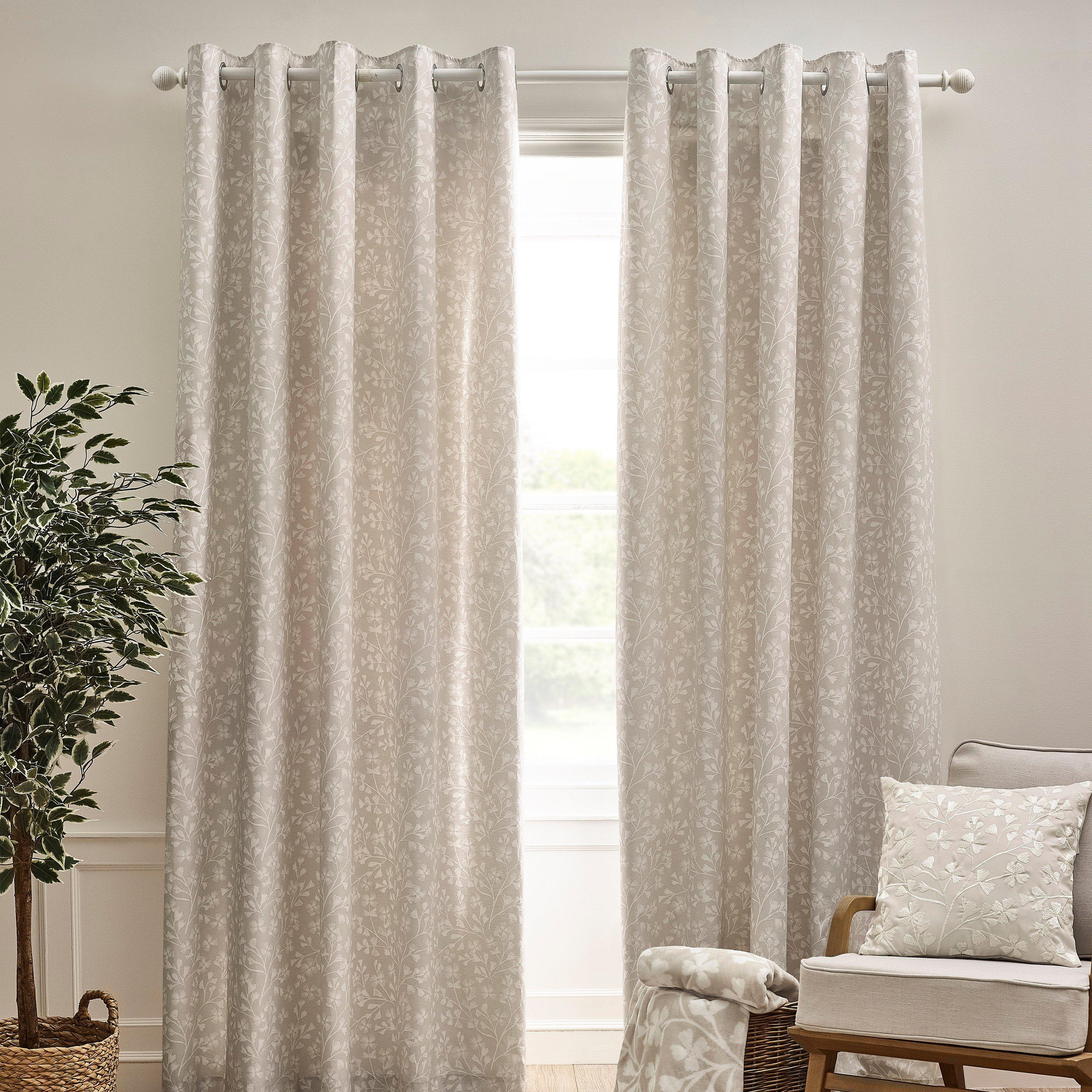 Natural - Catherine Lansfield - Brooke Floral Lined Eyelet Curtains - 2