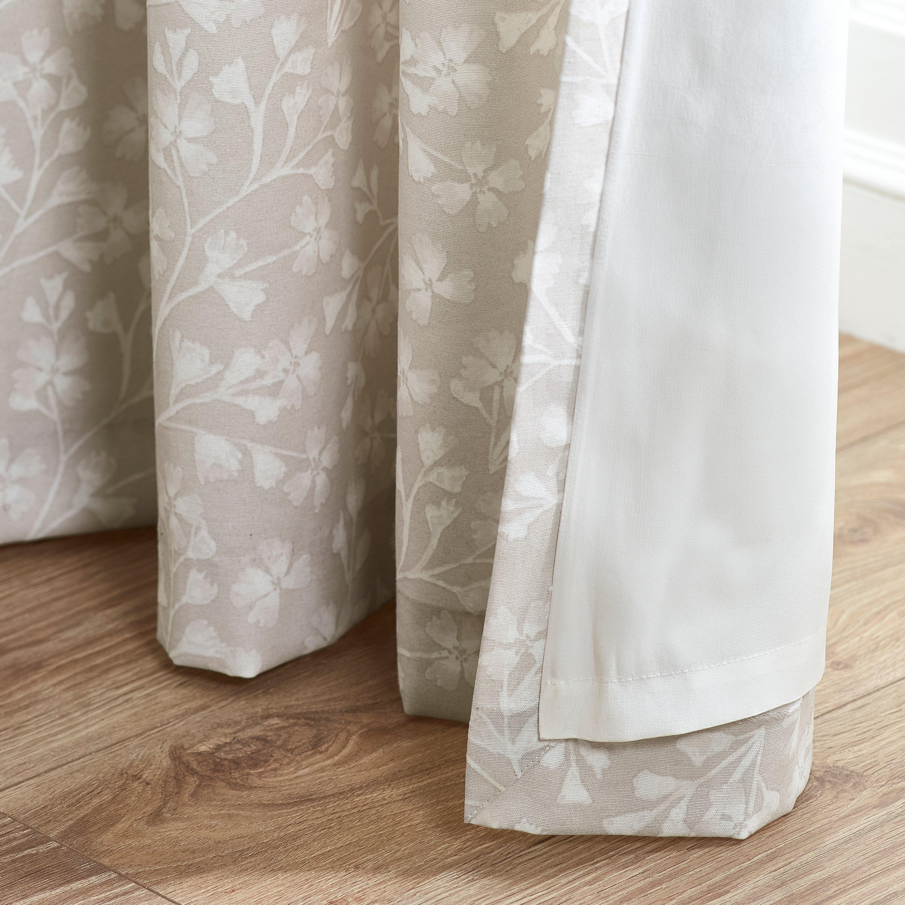 Natural - Catherine Lansfield - Brooke Floral Lined Eyelet Curtains - 4