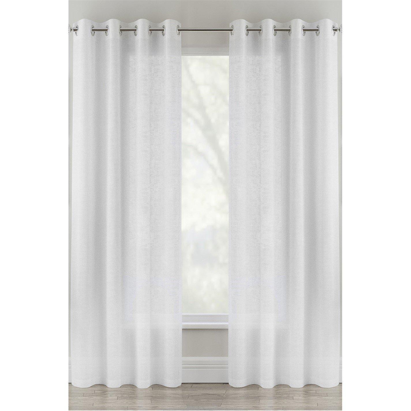 Tyrone Textiles  Crete Linen Looks Sheer Eyelet Panel - Pair - White - 145x183cm