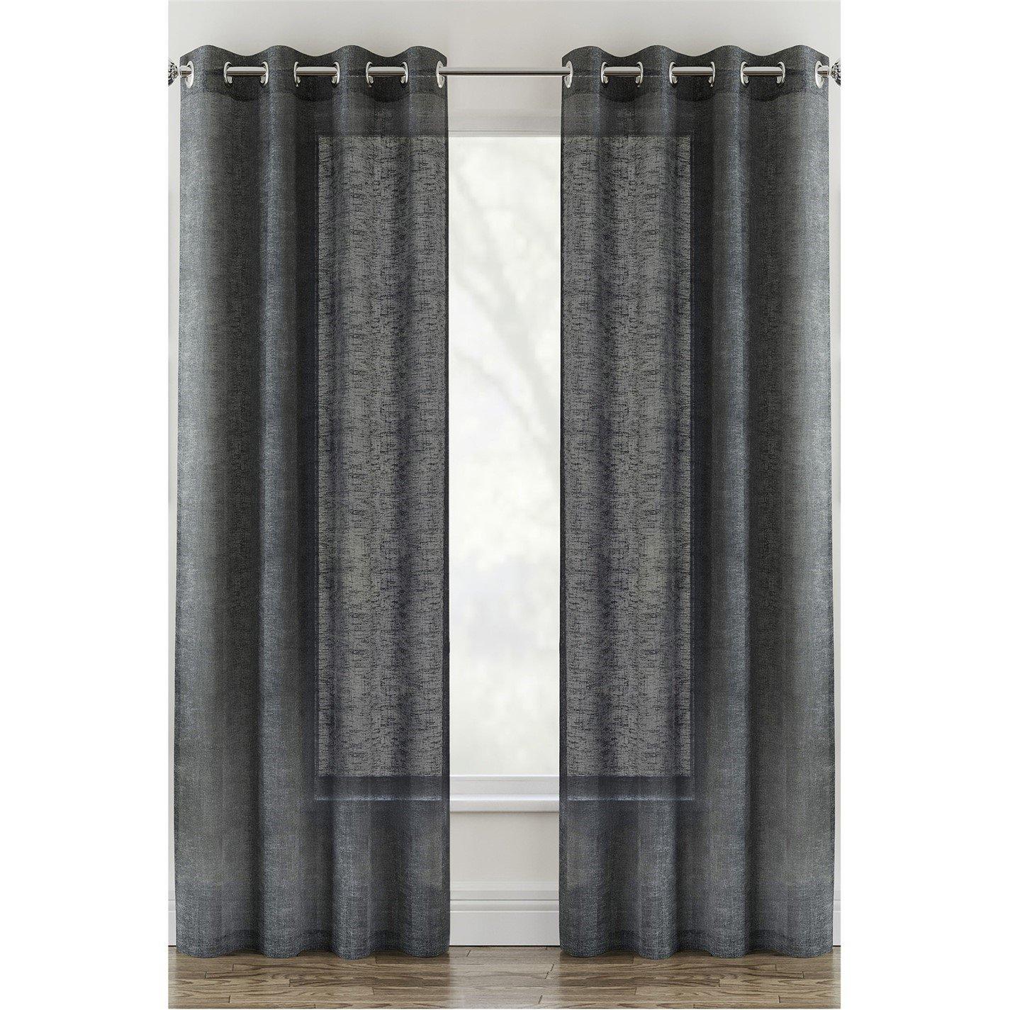 Tyrone Textiles  Crete Linen Looks Sheer Eyelet Panel - Pair - Charcoal - 145x183cm