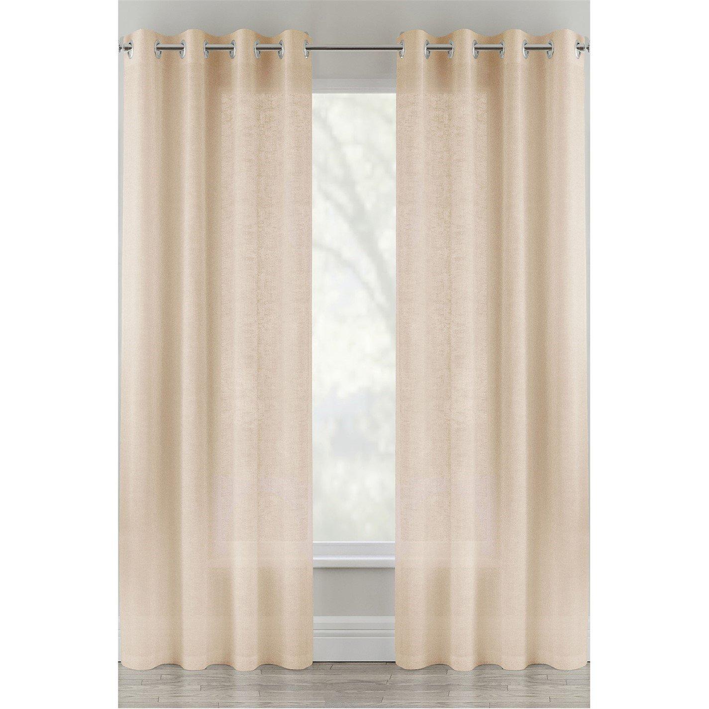 Tyrone Textiles  Crete Linen Looks Sheer Eyelet Panel - Pair - Natural - 145x137cm