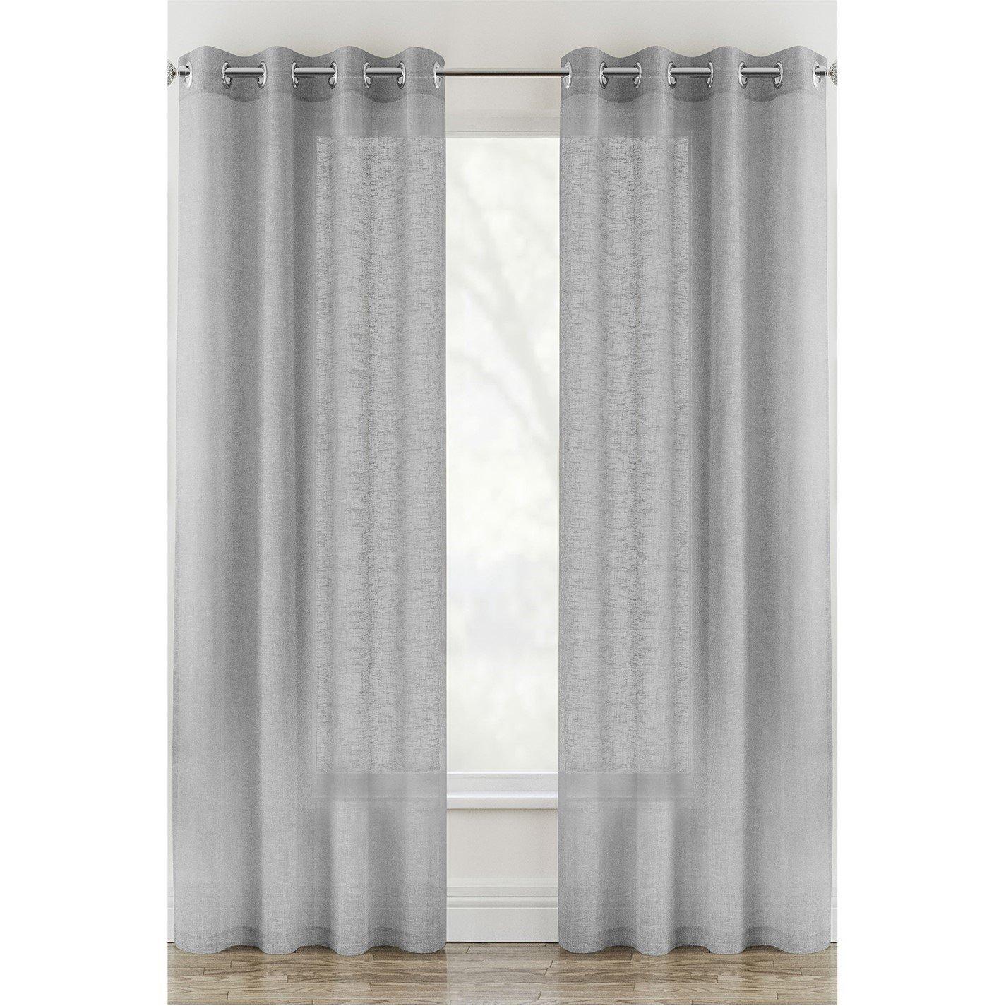 Tyrone Textiles  Crete Linen Looks Sheer Eyelet Panel - Pair - Silver - 145x183cm