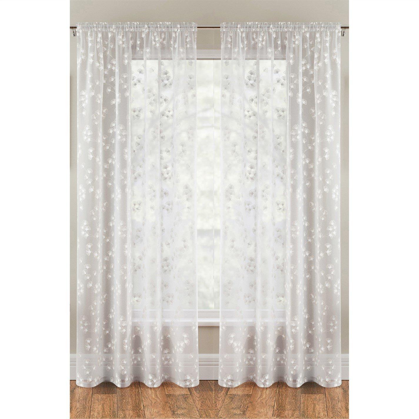 Tyrone Textiles  Delila Leaf Print Voile Panel - Pair - White - 145x183cm