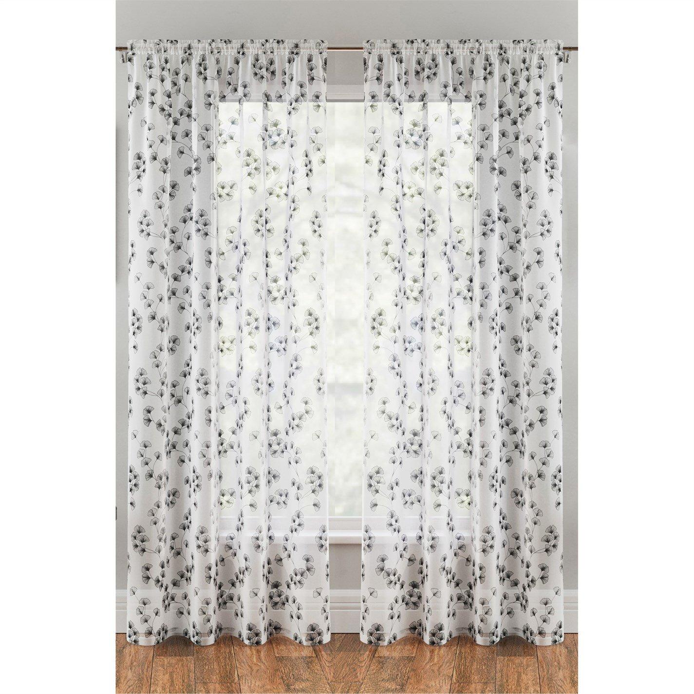 Tyrone Textiles  Delila Leaf Print Voile Panel - Pair - Black - 145x183cm