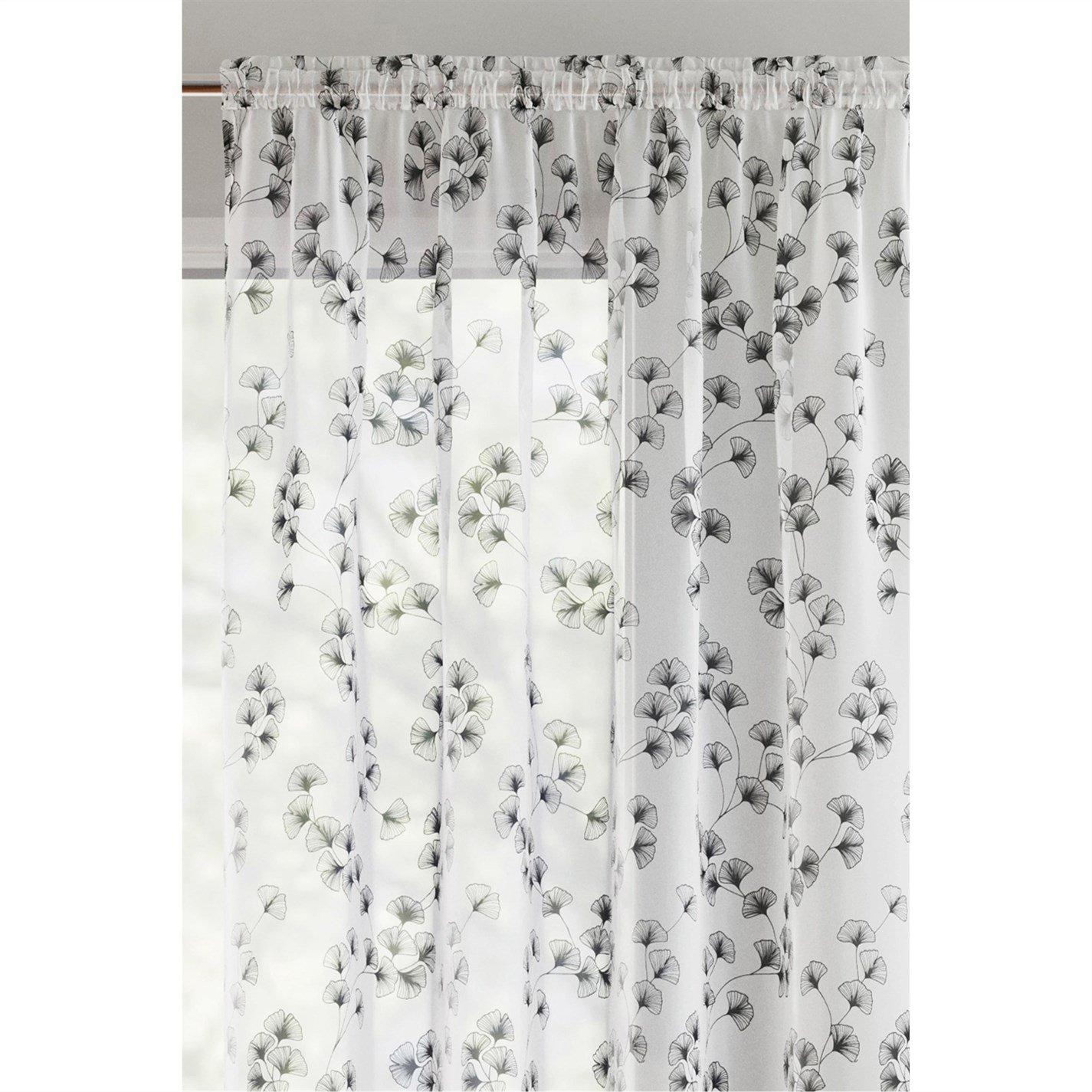 Black - Tyrone Textiles - Delila Leaf Print Voile Panel - Pair - 2