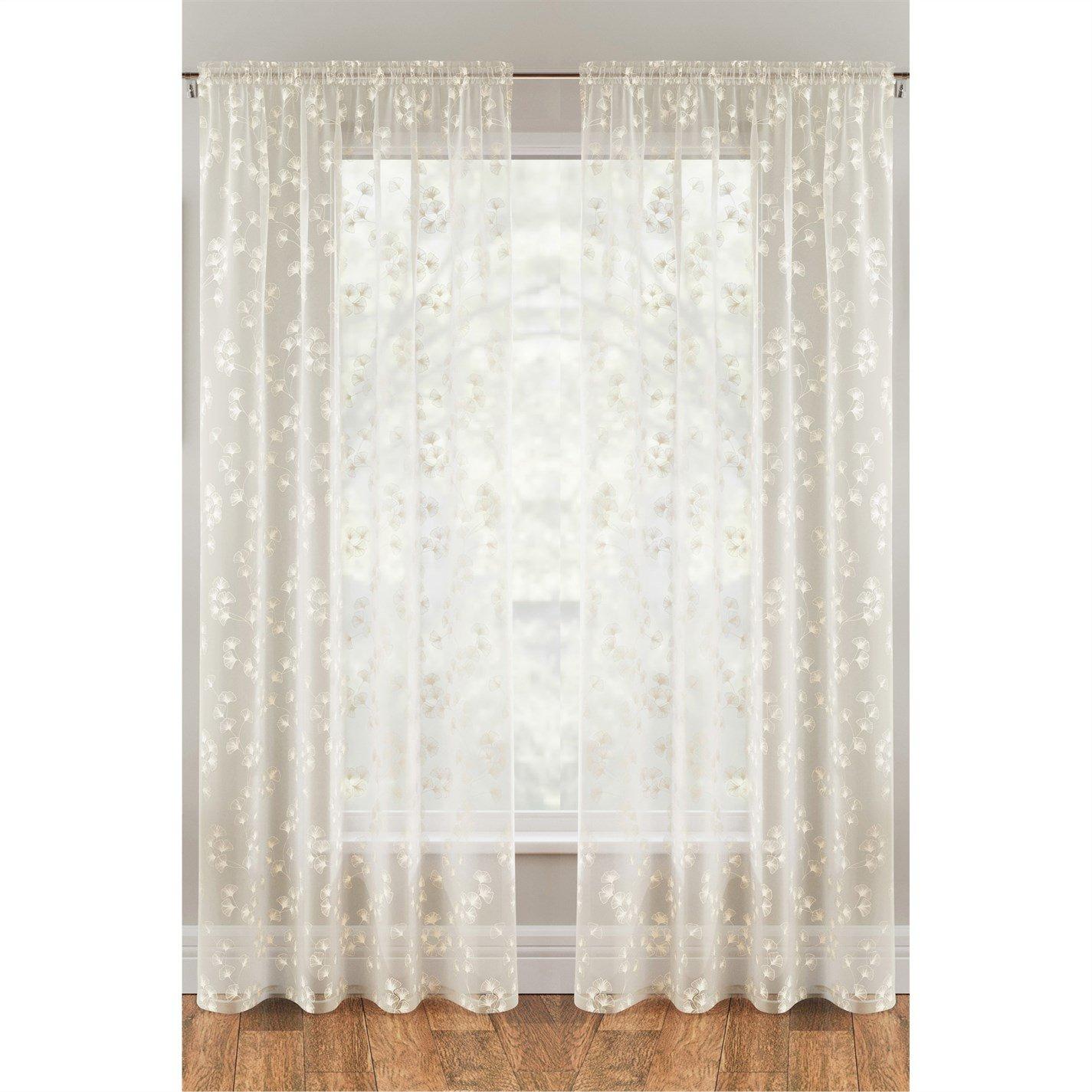 Tyrone Textiles  Delila Leaf Print Voile Panel - Pair - Cream - 145x183cm