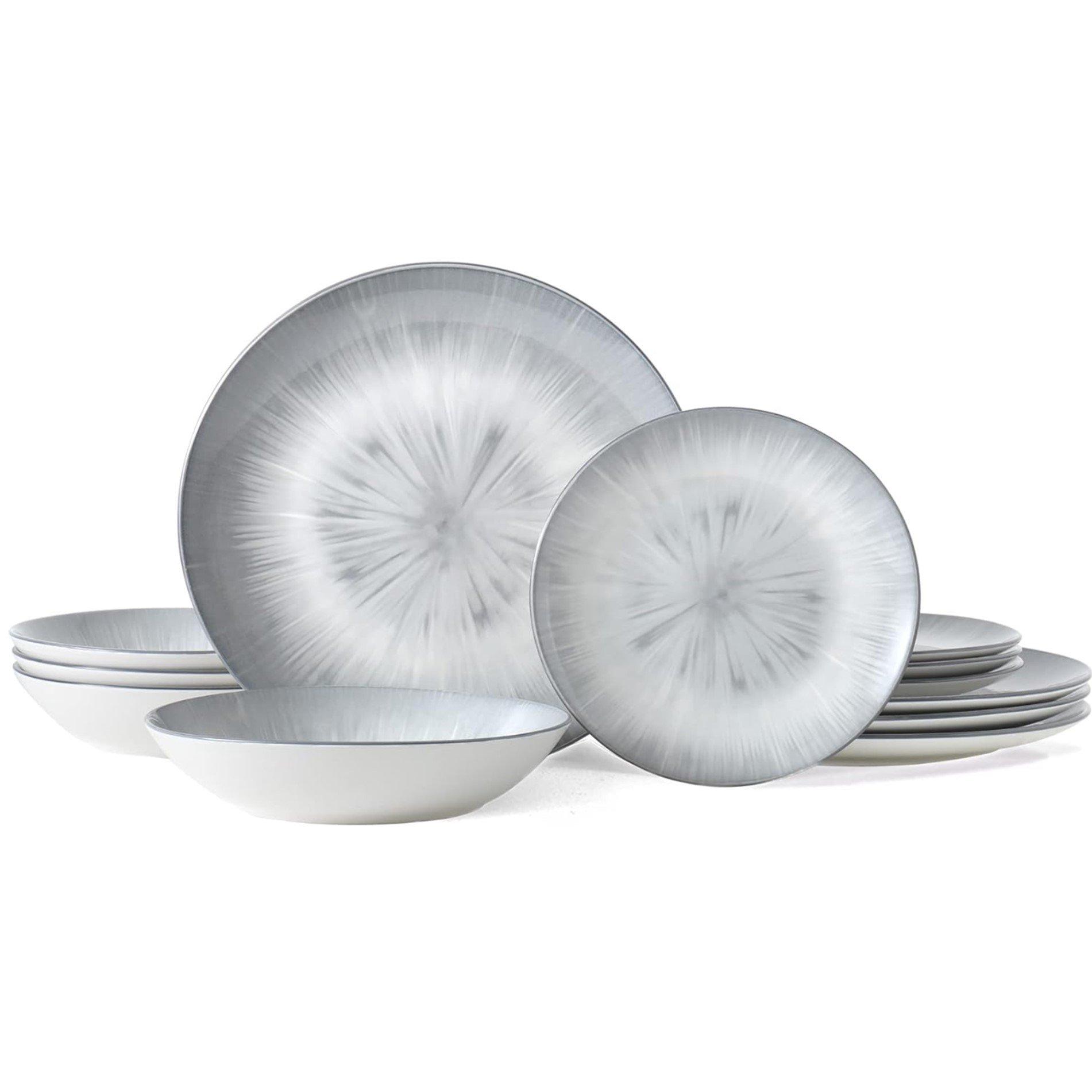 Waterside  12Pc Grey Star 2Tone Dinner Set - Grey & White