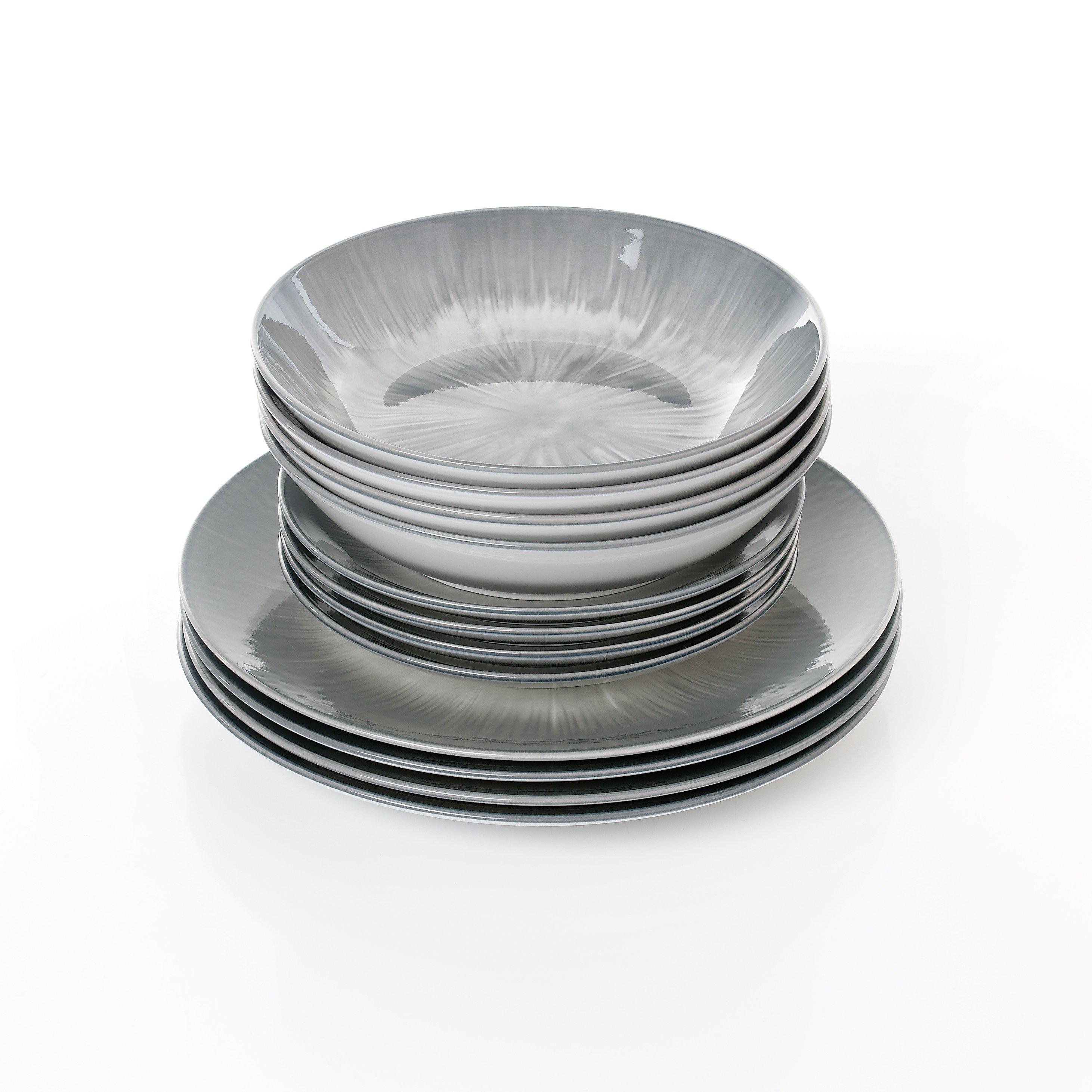 Grey & White - Waterside - 12pc Black Star 2tone Dinner Set - 2