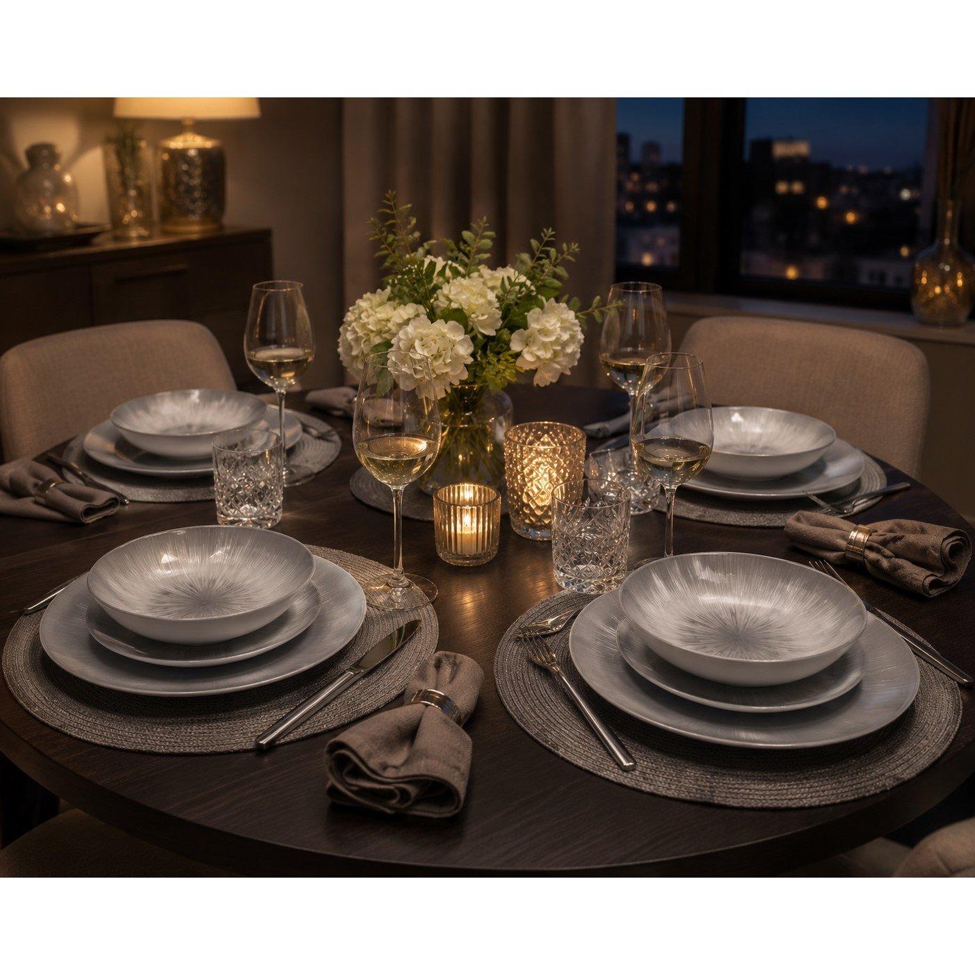 Grey & White - Waterside - 12pc Black Star 2tone Dinner Set - 3
