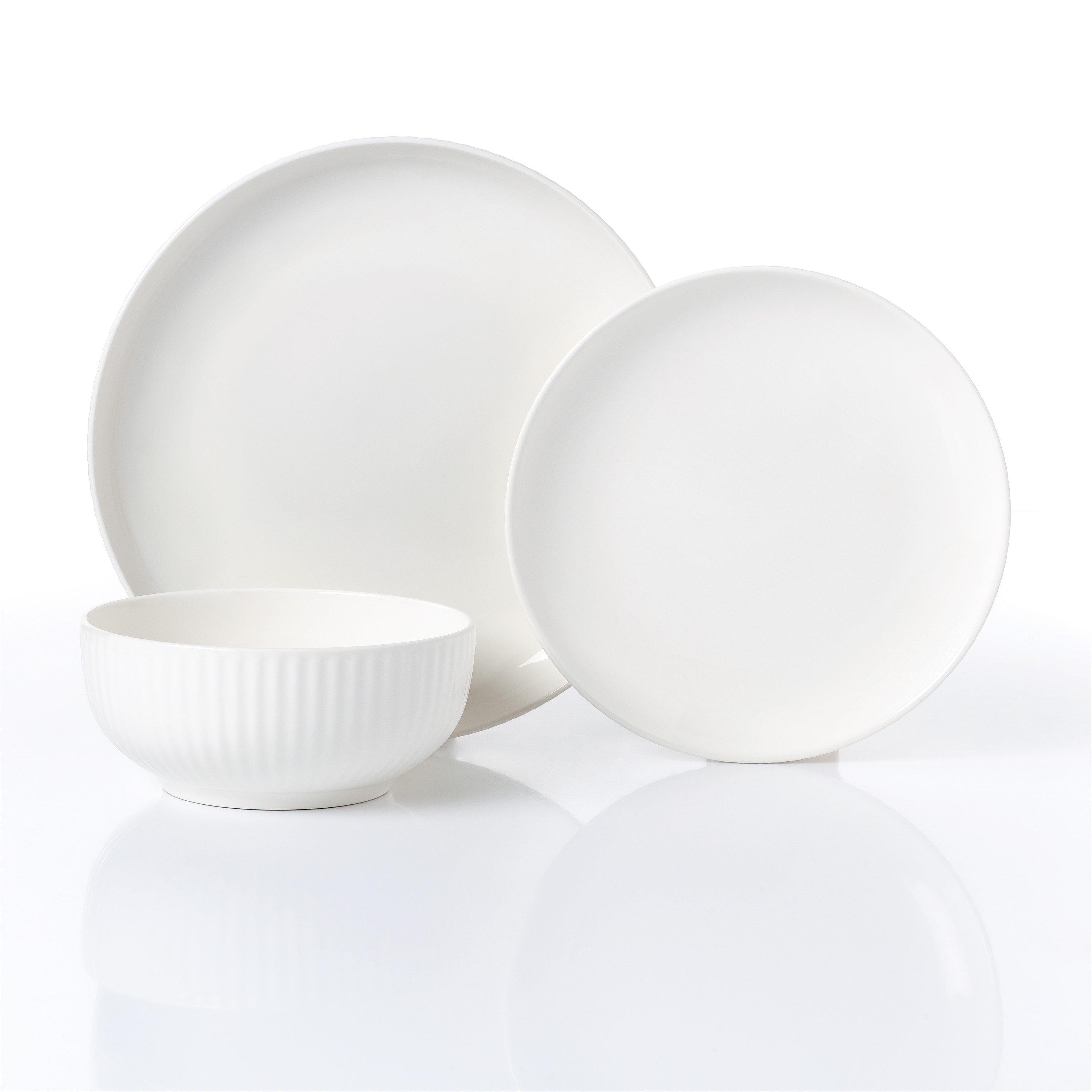 White - Waterside - 18pc Embossed Porcelain Dinner Set - 1