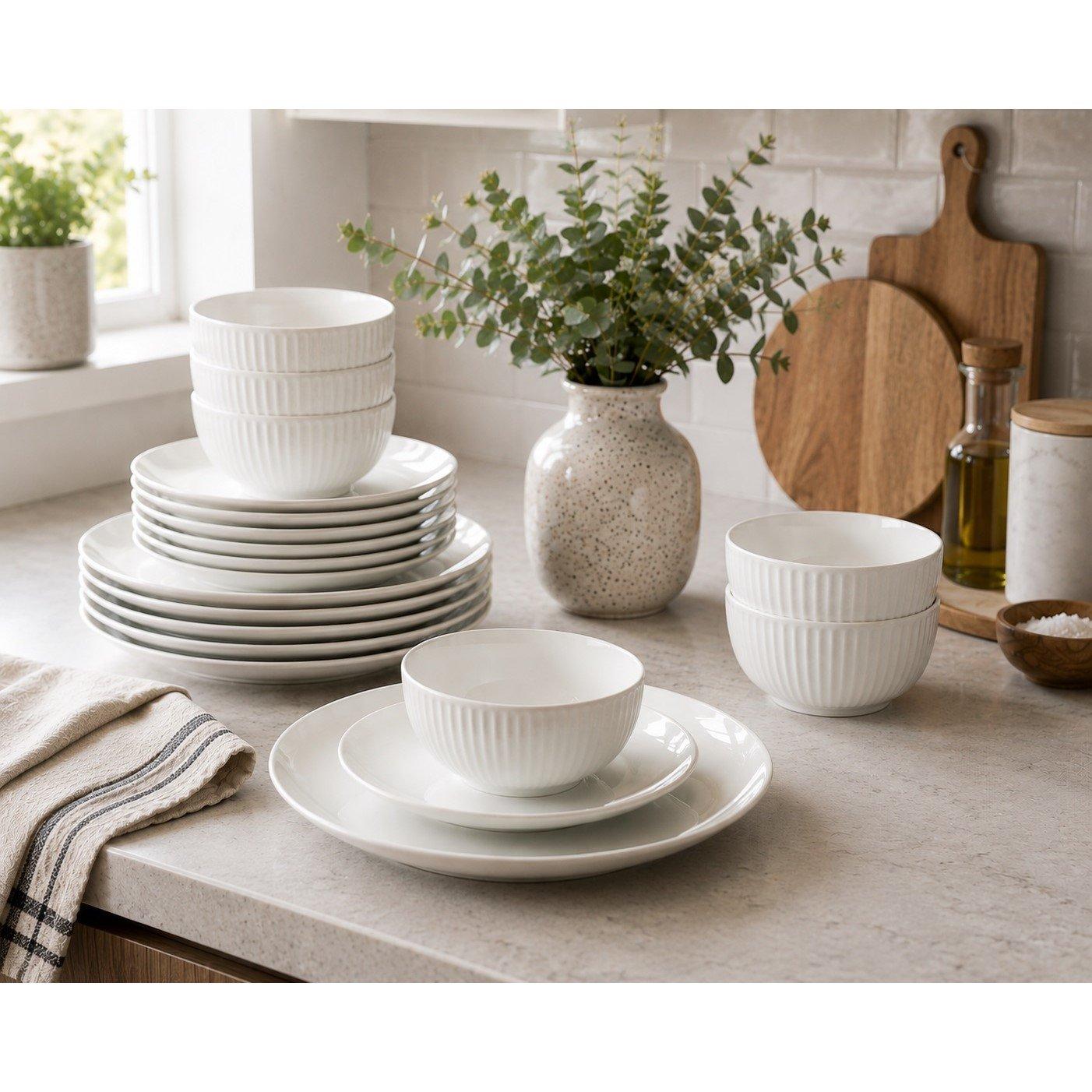 White - Waterside - 18pc Embossed Porcelain Dinner Set - 2