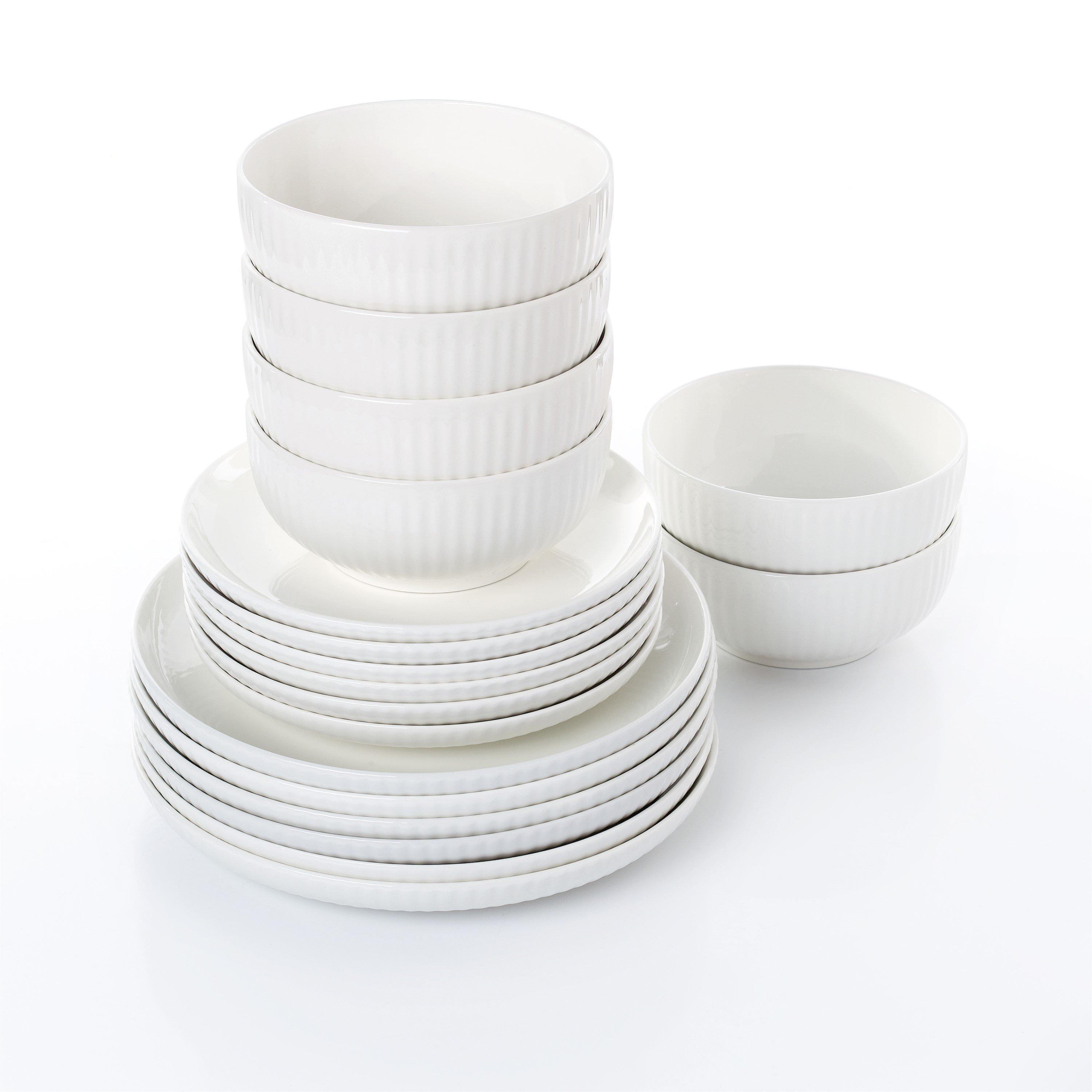 White - Waterside - 18pc Embossed Porcelain Dinner Set - 3
