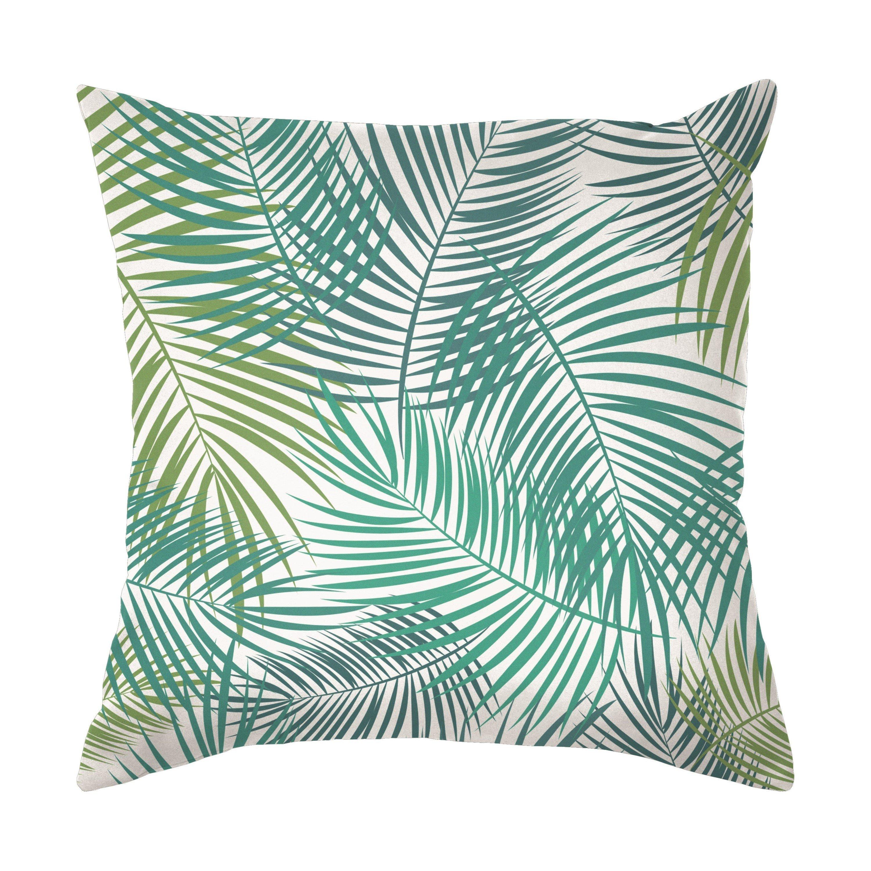 Green And White - Suntime - Outdoor Tropical Leaf Pillow