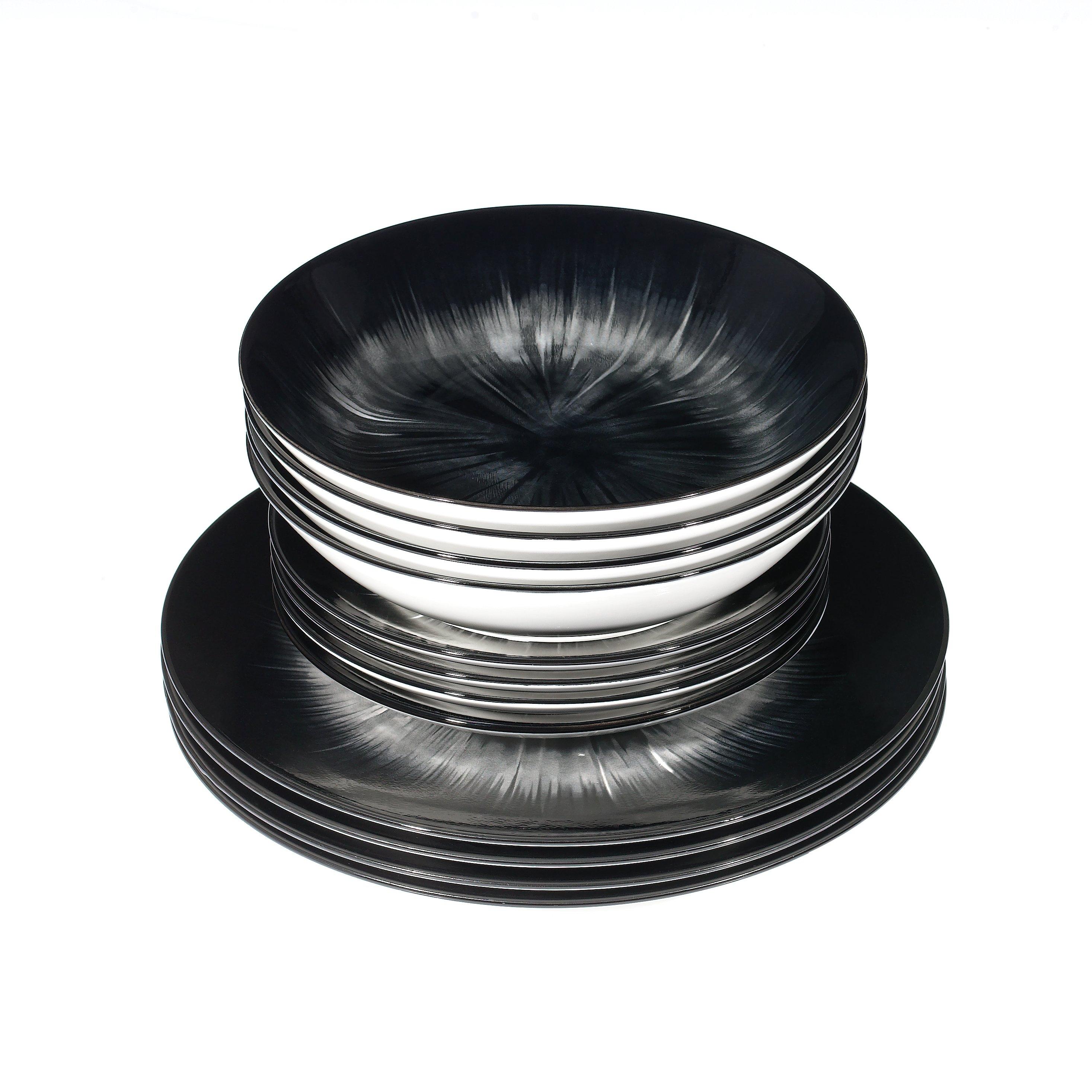 Black - Waterside - 12pc Black Star 2tone Dinner Set - 2