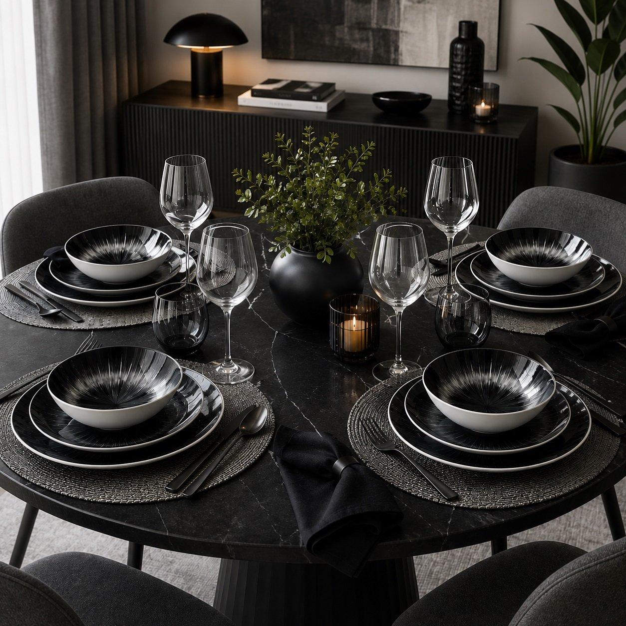 Black - Waterside - 12pc Black Star 2tone Dinner Set - 3