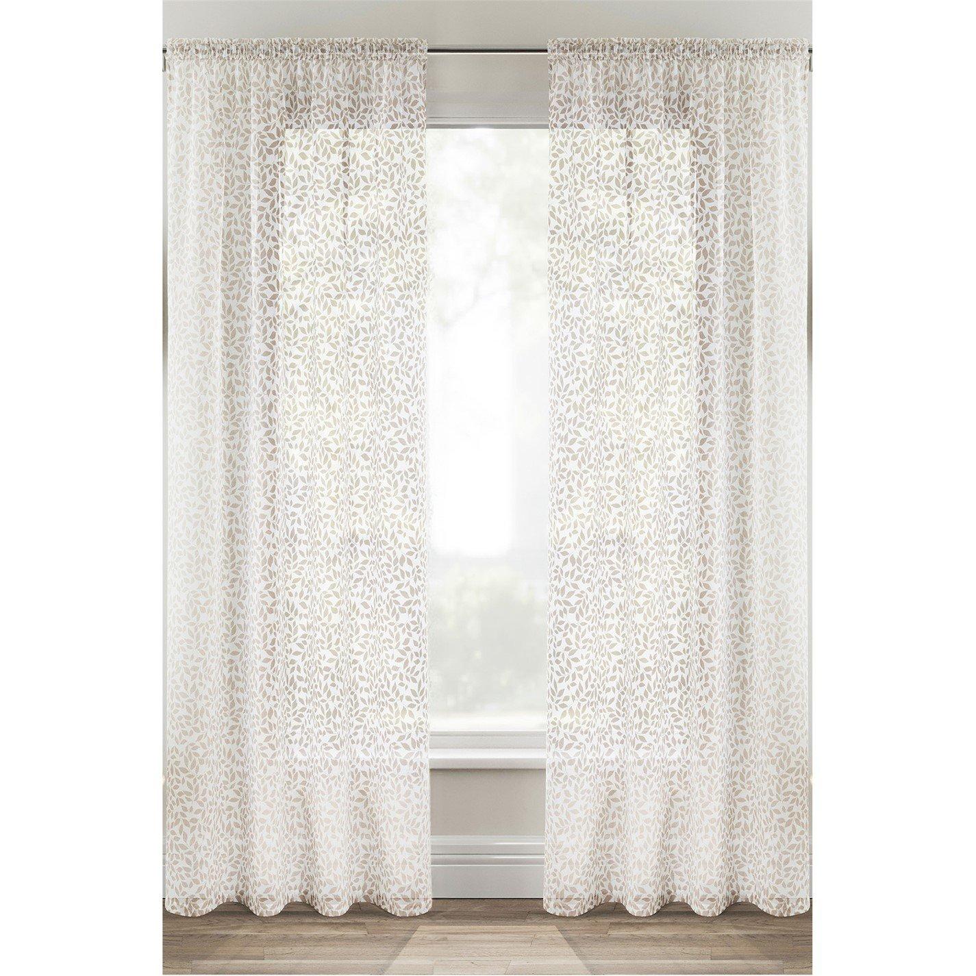 Tyrone Textiles  Willow Linen Look Leaf Print Panel - Pair - Natural - 140x137cm