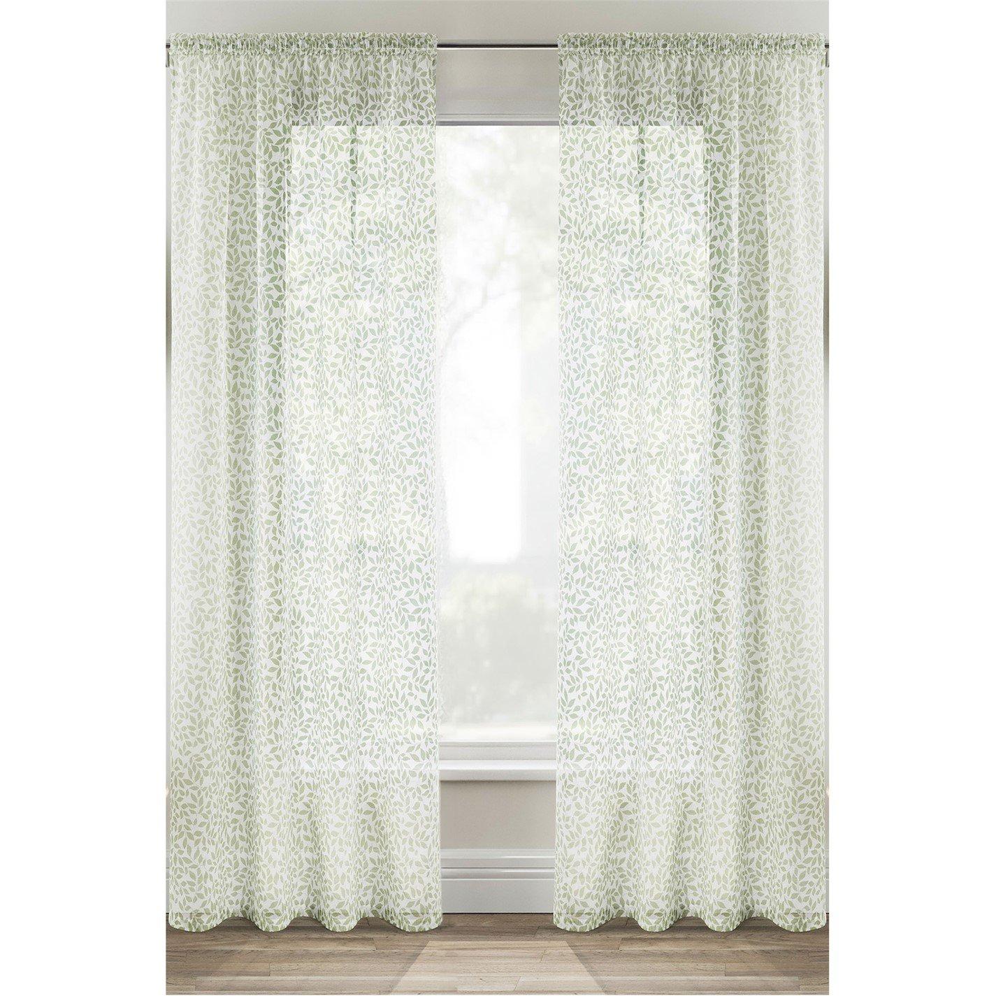 Tyrone Textiles  Willow Linen Look Leaf Print Panel - Pair - Green - 140x137cm