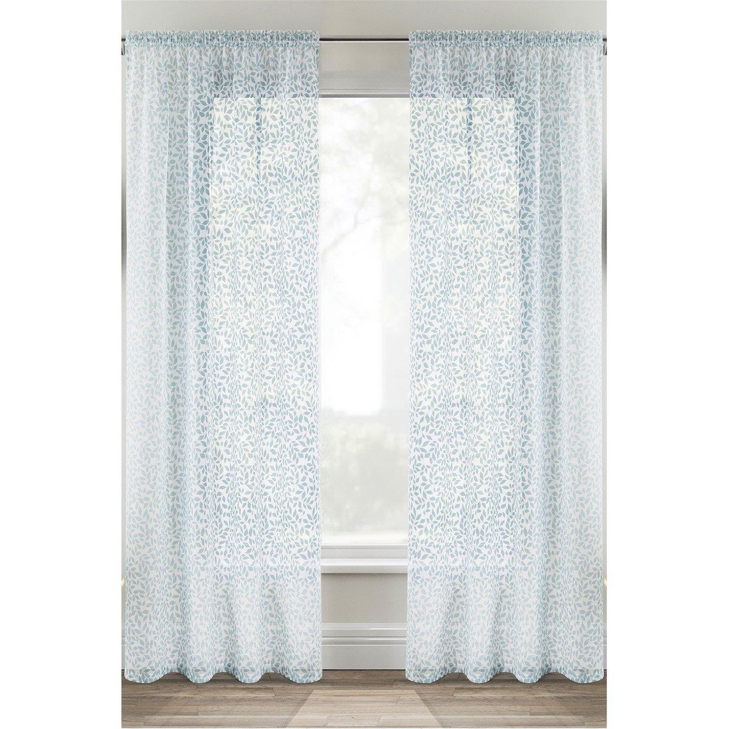 Tyrone Textiles  Willow Linen Look Leaf Print Panel - Pair - Blue - 140x229cm