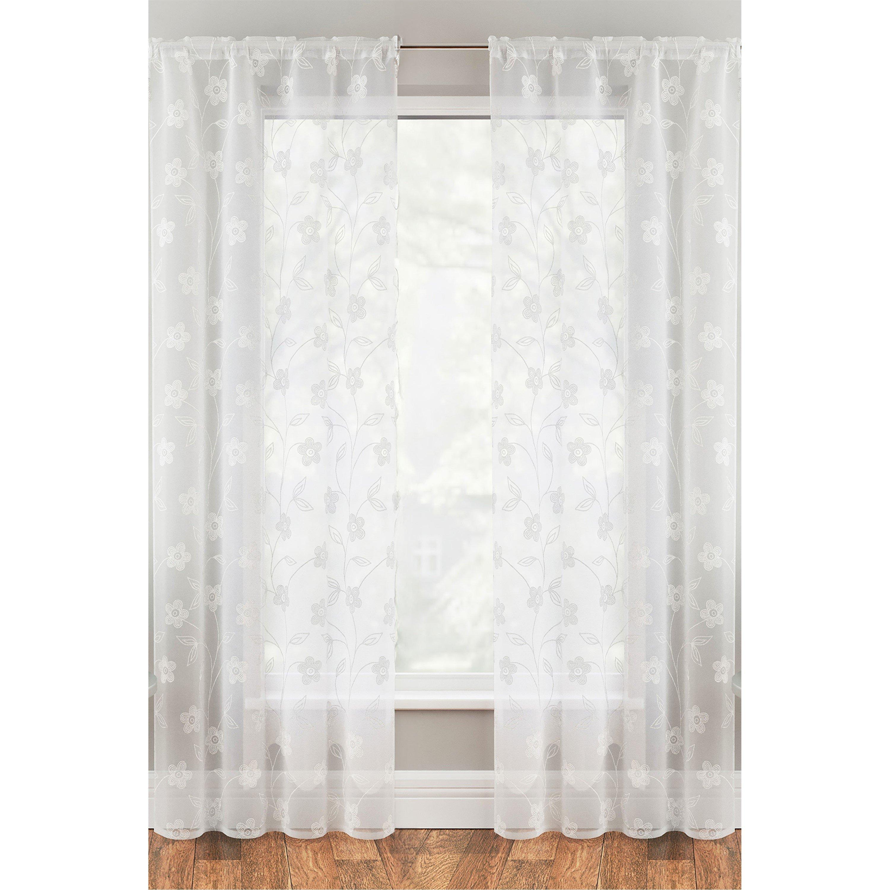 White - Tyrone Textiles - Sienna Floral Print Voile Panel - Pair - 1