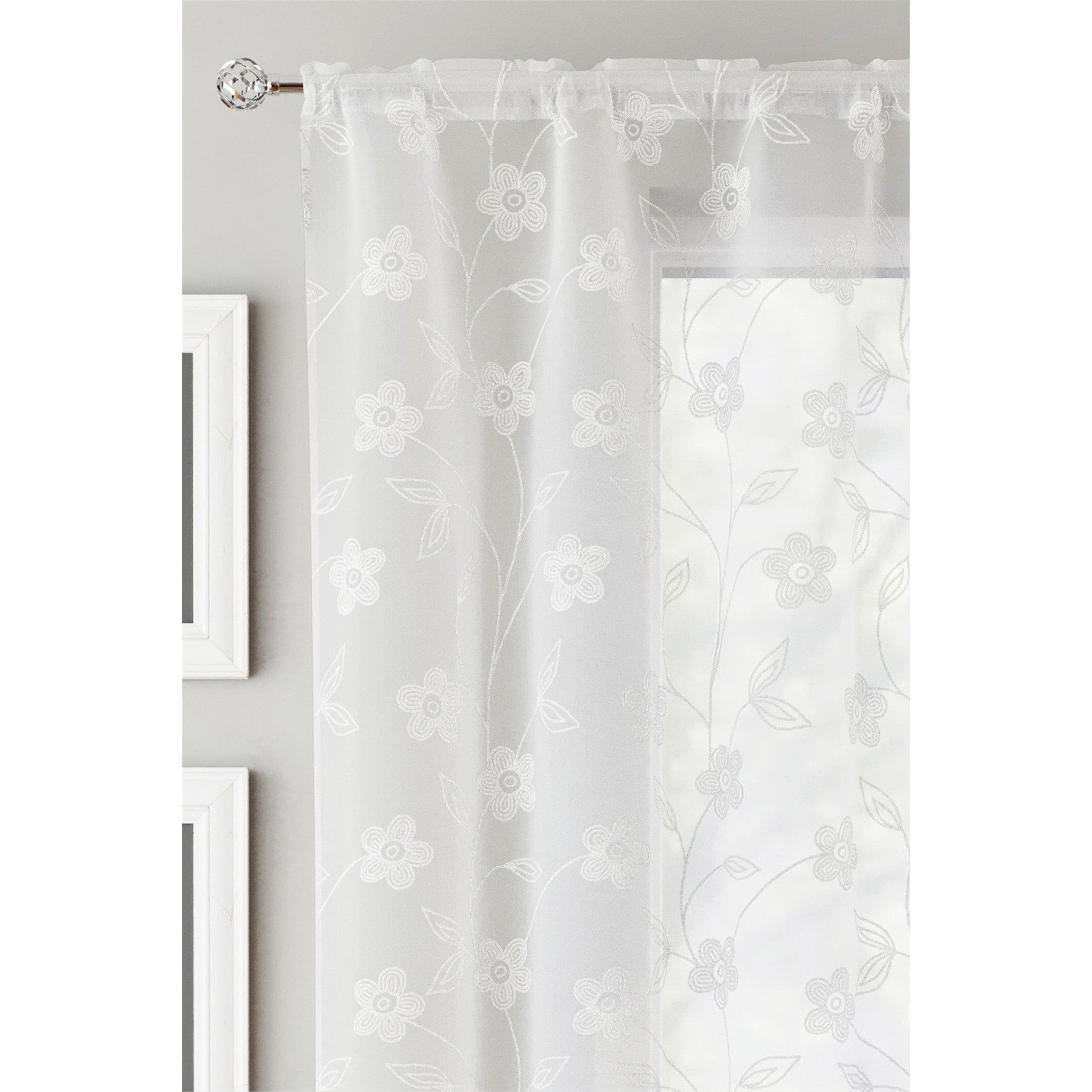 White - Tyrone Textiles - Sienna Floral Print Voile Panel - Pair - 2