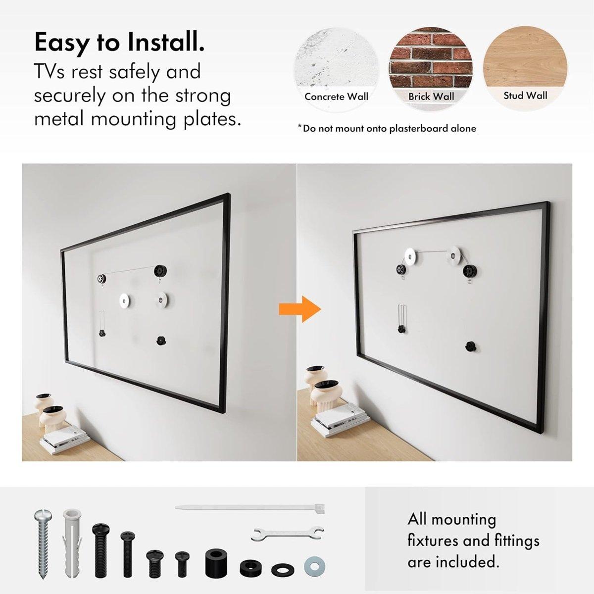 Black - VonHaus - 37-70 inch Flat-to-Wall TV Bracket - 6